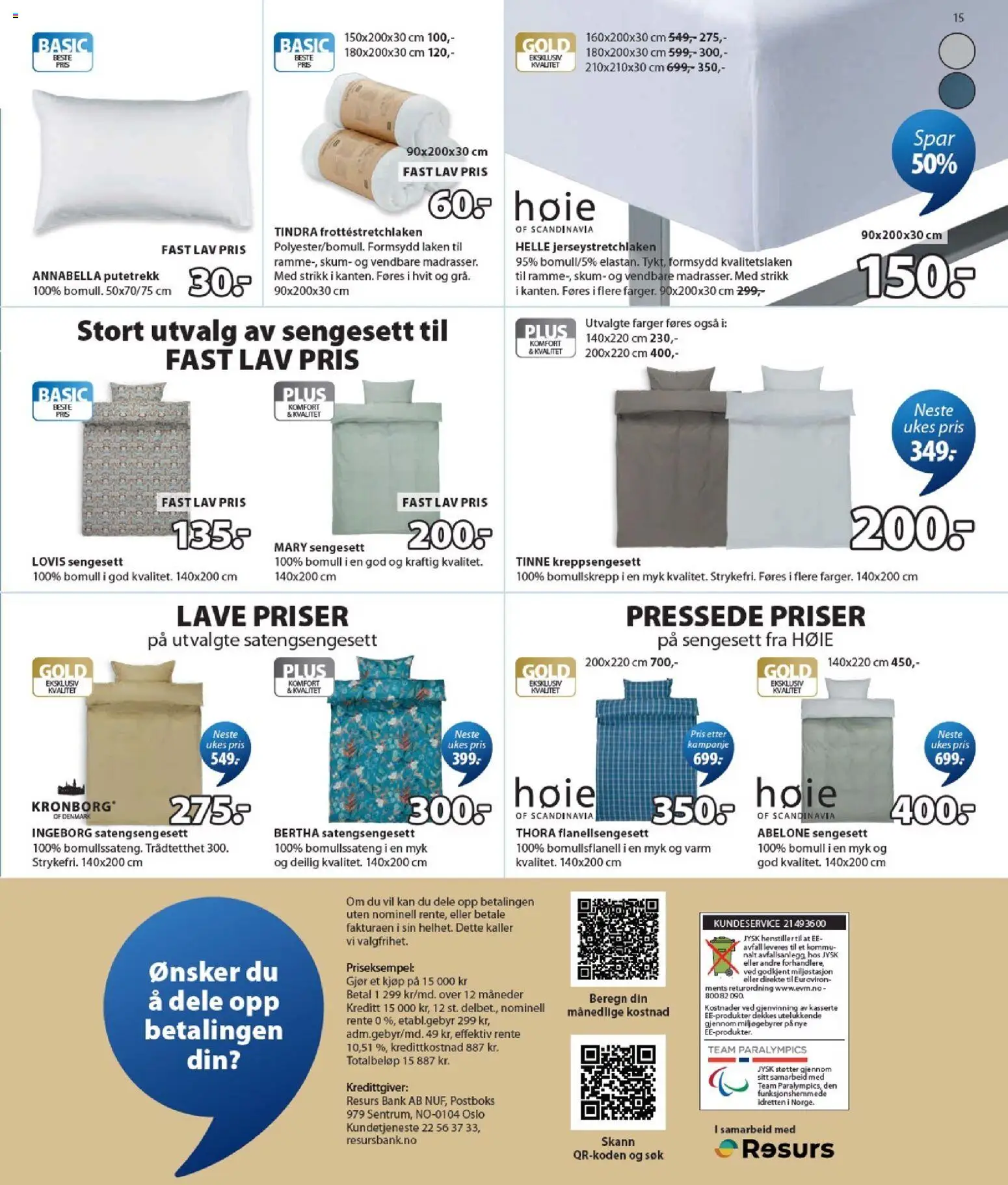 {H1} | Side: 15 | Produkter: Ved, 1, Laken, Kreppsengesett