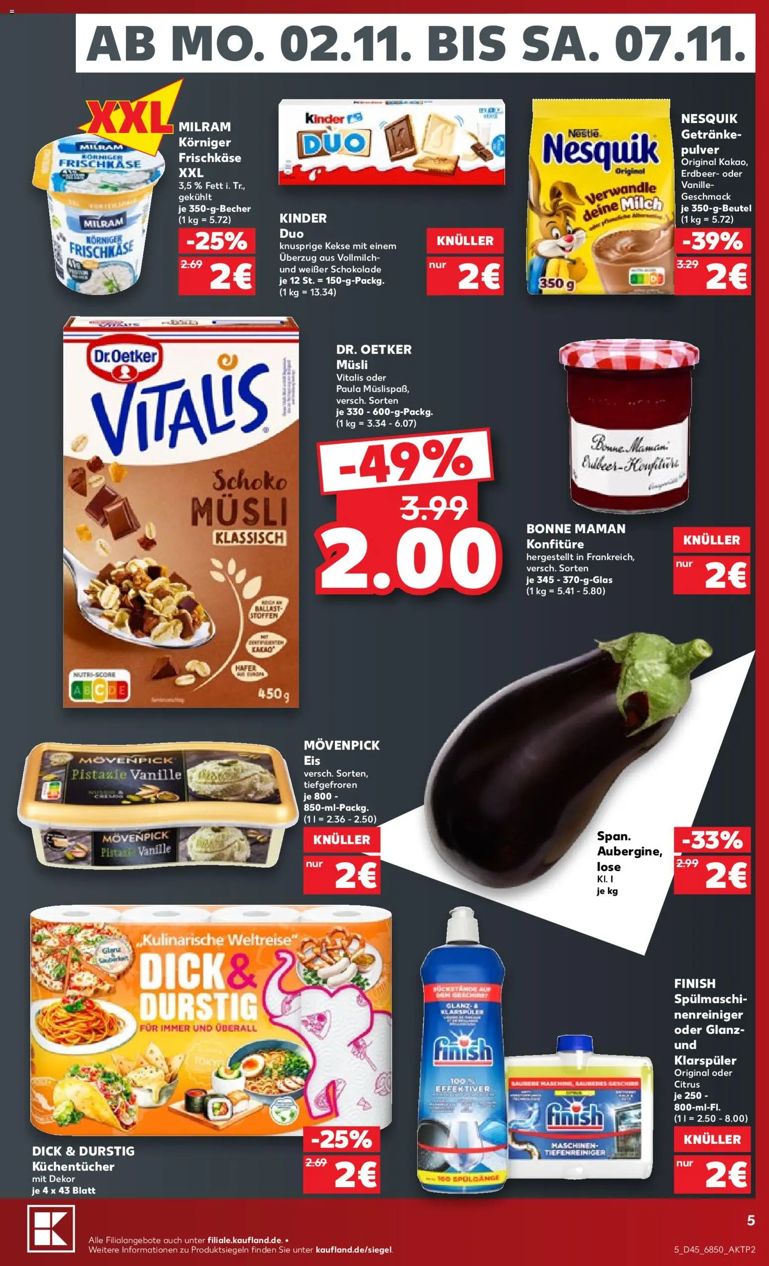 Kaufland Německo leták od 02.11.2026 | Strana: 5 | Produkty: Finish, Bonne maman, Müsli, Kinder