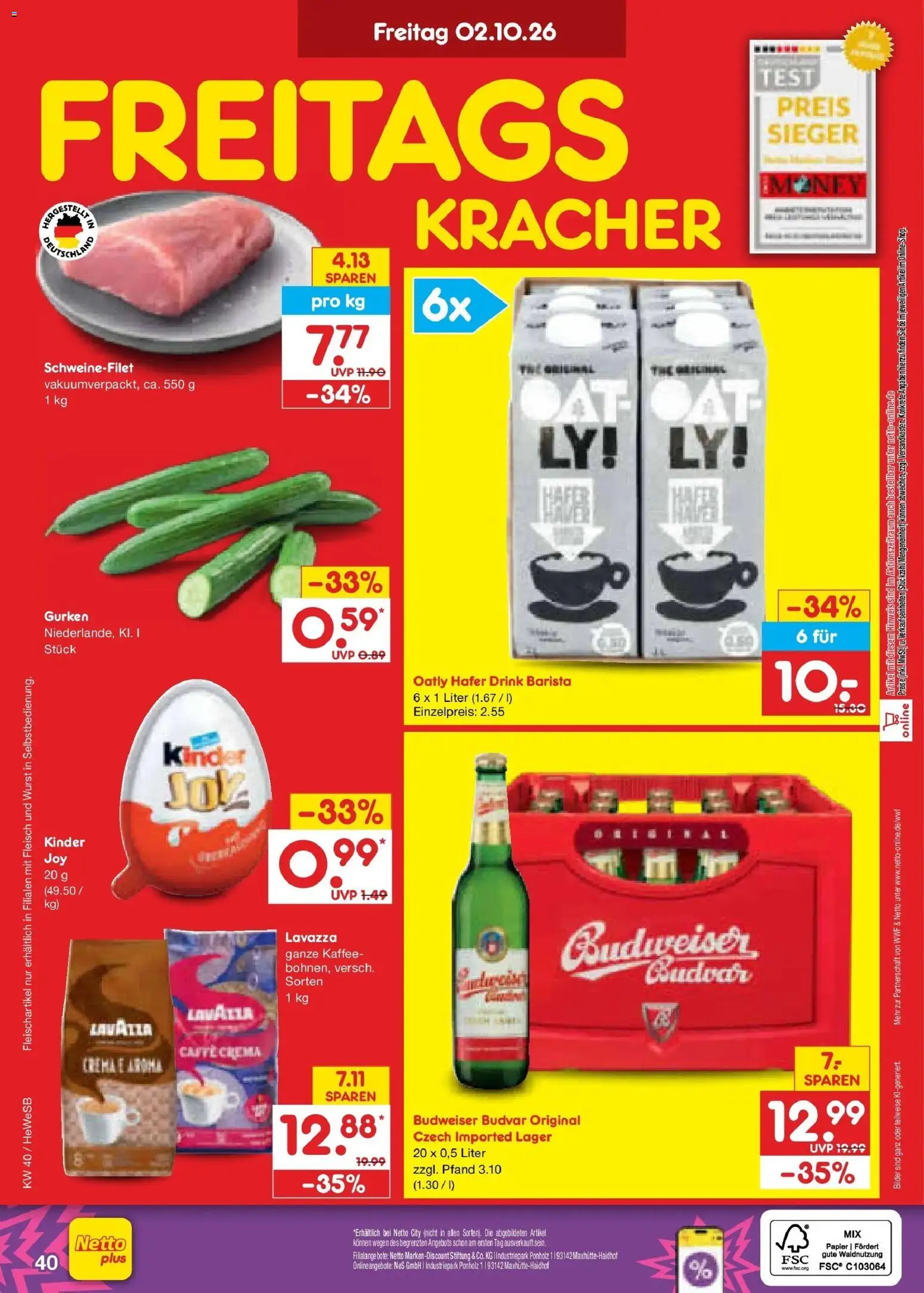 Netto Marken-Discount Prospekt Hamburg – gültig ab 28.09.2026 | Seite: 62 | Produkte: Lavazza, Bilder, Oatly, Budweiser