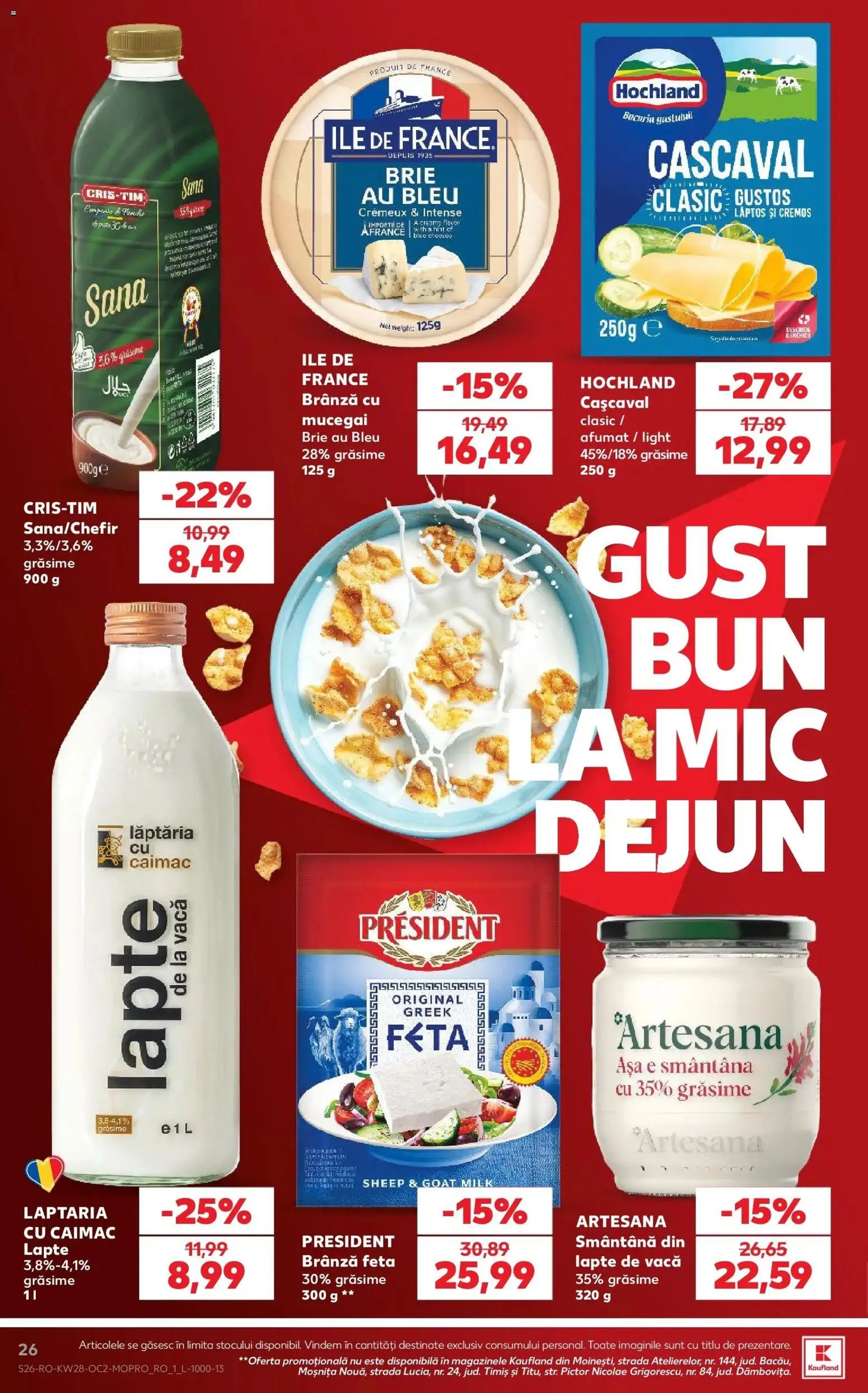 Noul catalog Kaufland – valabil de la 08.07.2026 | Pagină: 26 | Produse: Cașcaval, Lapte, Brânză, Smântână