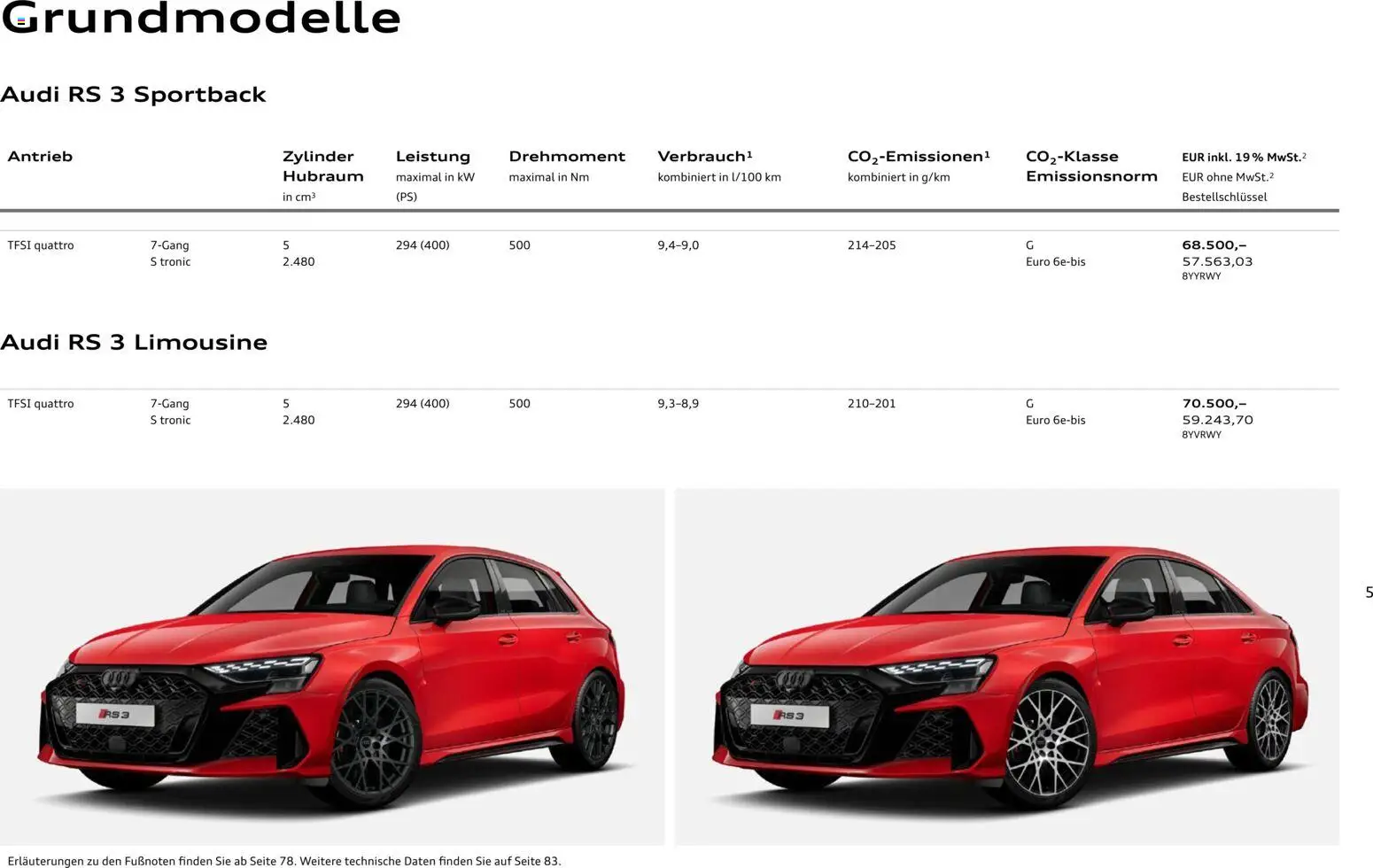 Audi RS 3 Sportback / RS 3 Limousine – gültig ab 28.10.2025 | Seite: 5