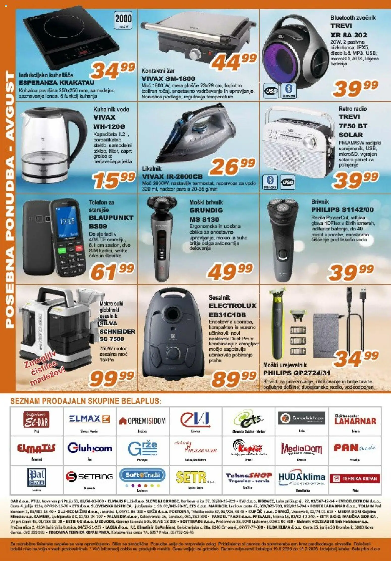 Novi Bela plus katalog ponudbe – veljaven od 19.08.2026 | Stran: 8 | Izdelki: Likalnik, Kuhalnik, Kuhališče, Sesalnik
