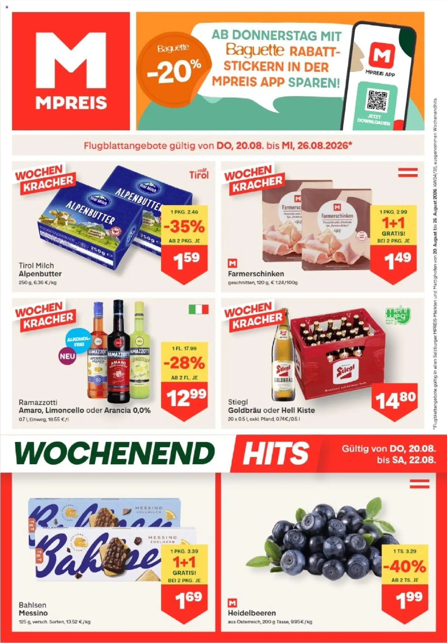 MPREIS Altenmarkt im Pongau gültig ab 20.08.2026 | Seite: 1 | Produkte: Baguette, Vollmilch, Milch