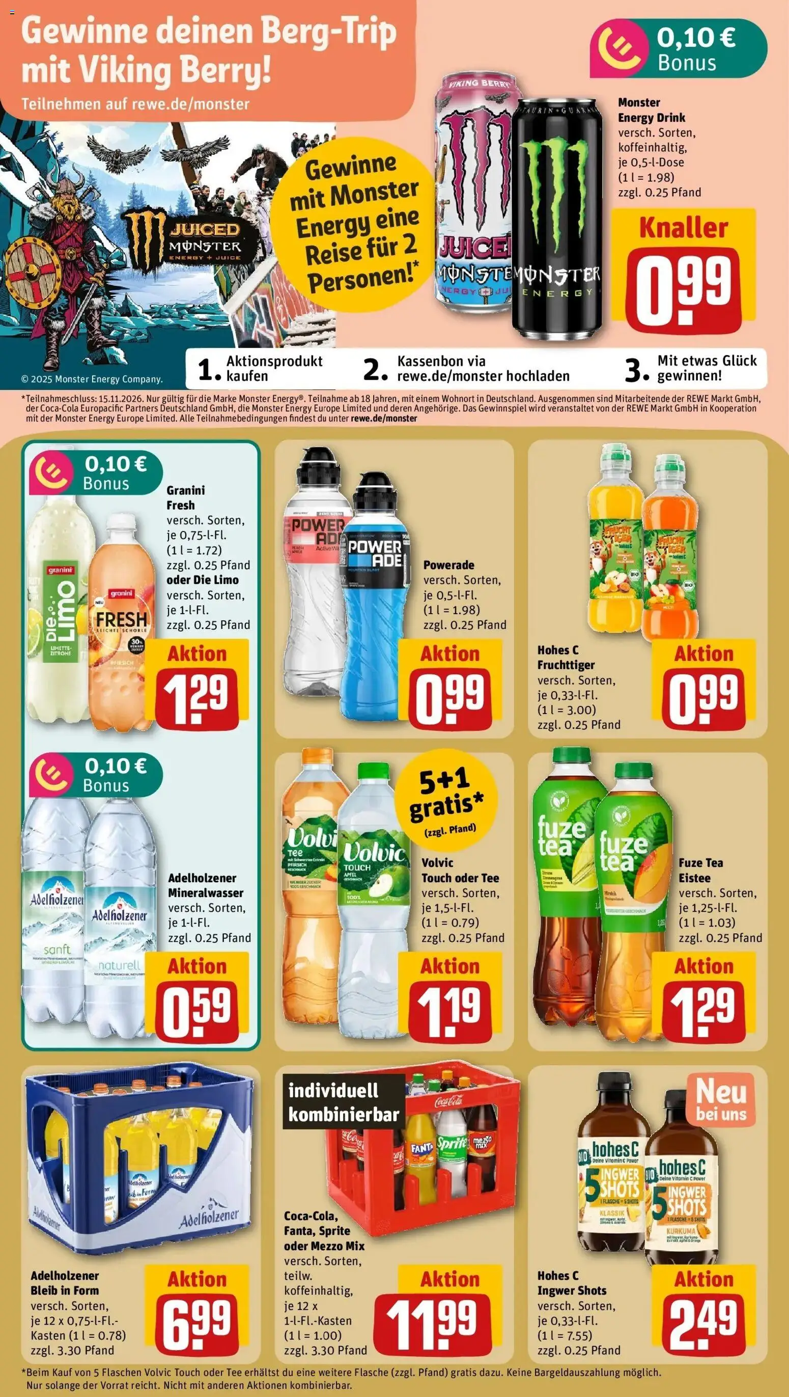 REWE Prospekt ab 26.10.2026 zum Blättern » Angebote | Seite: 18 | Produkte: Fuze tea, Energy, Adelholzener, Hohes c