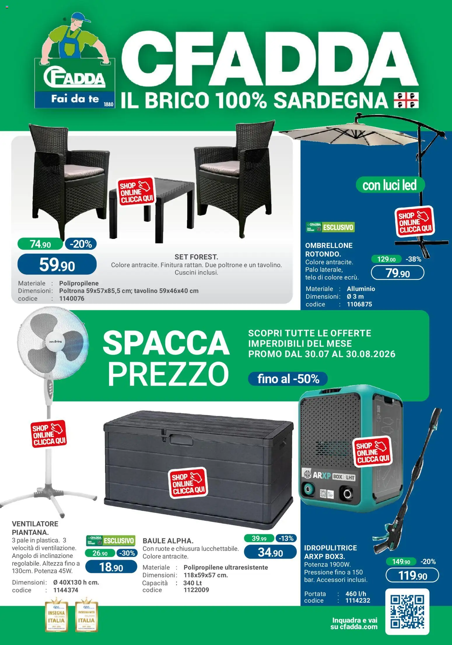 Volantino CFadda del 30/07/2026 | Pagina: 1 | Prodotti: Tè, Idropulitrice, Alluminio, Poltrona