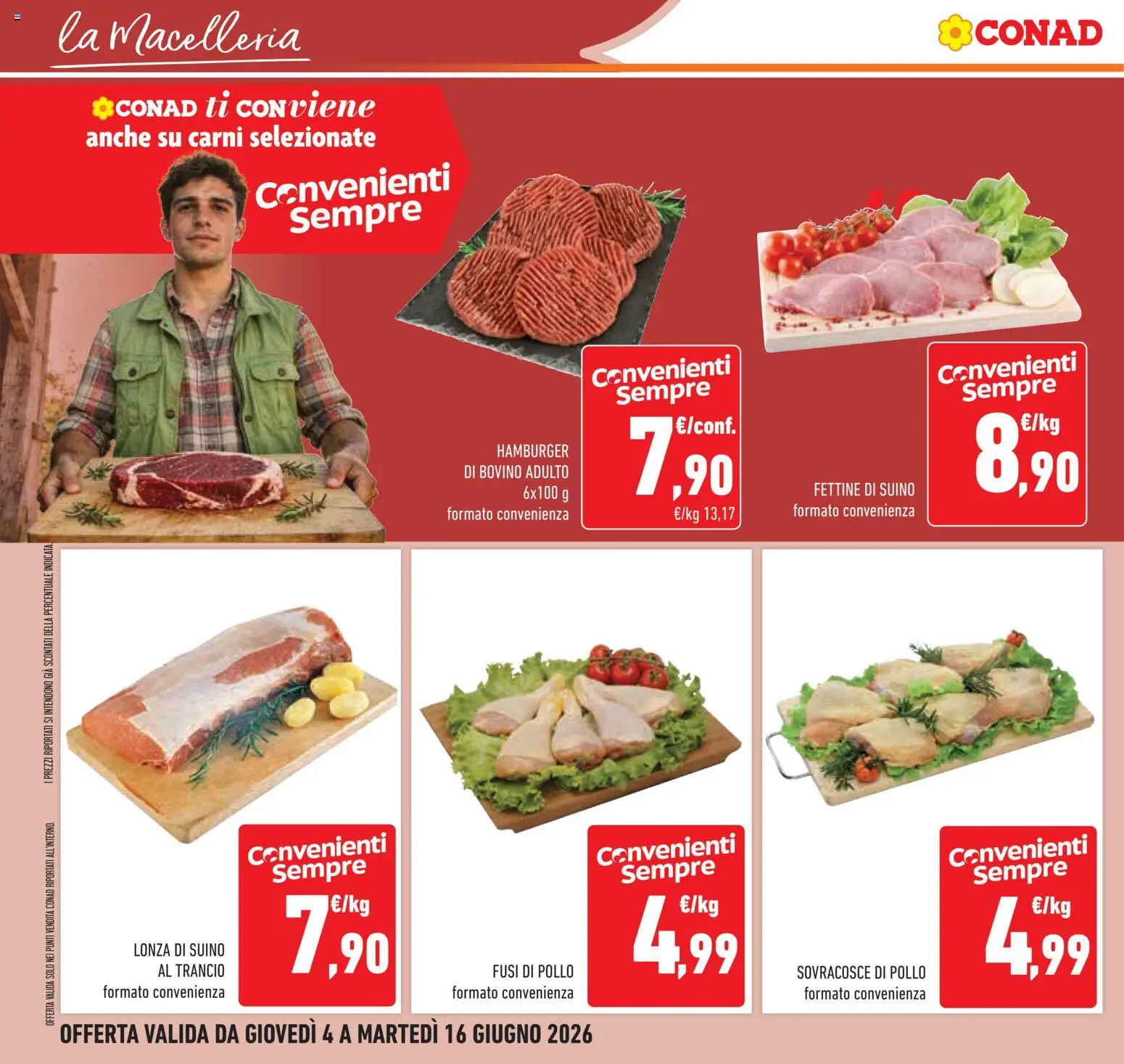 Volantino Conad del 04.06.2026 | Pagina: 14 | Prodotti: Bovino, Pollo, Suino, Hamburger
