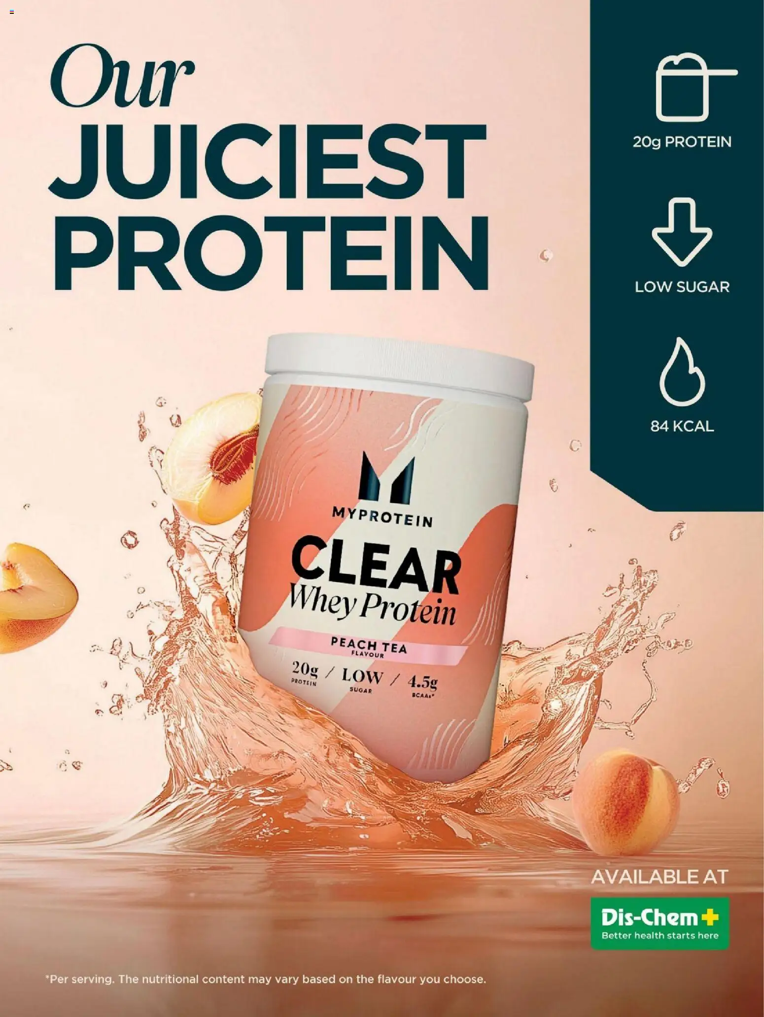 New Dis-Chem catalogue – valid from 28/05/2026 | Page: 29 | Products: Protein, Tea, Sugar, Peach