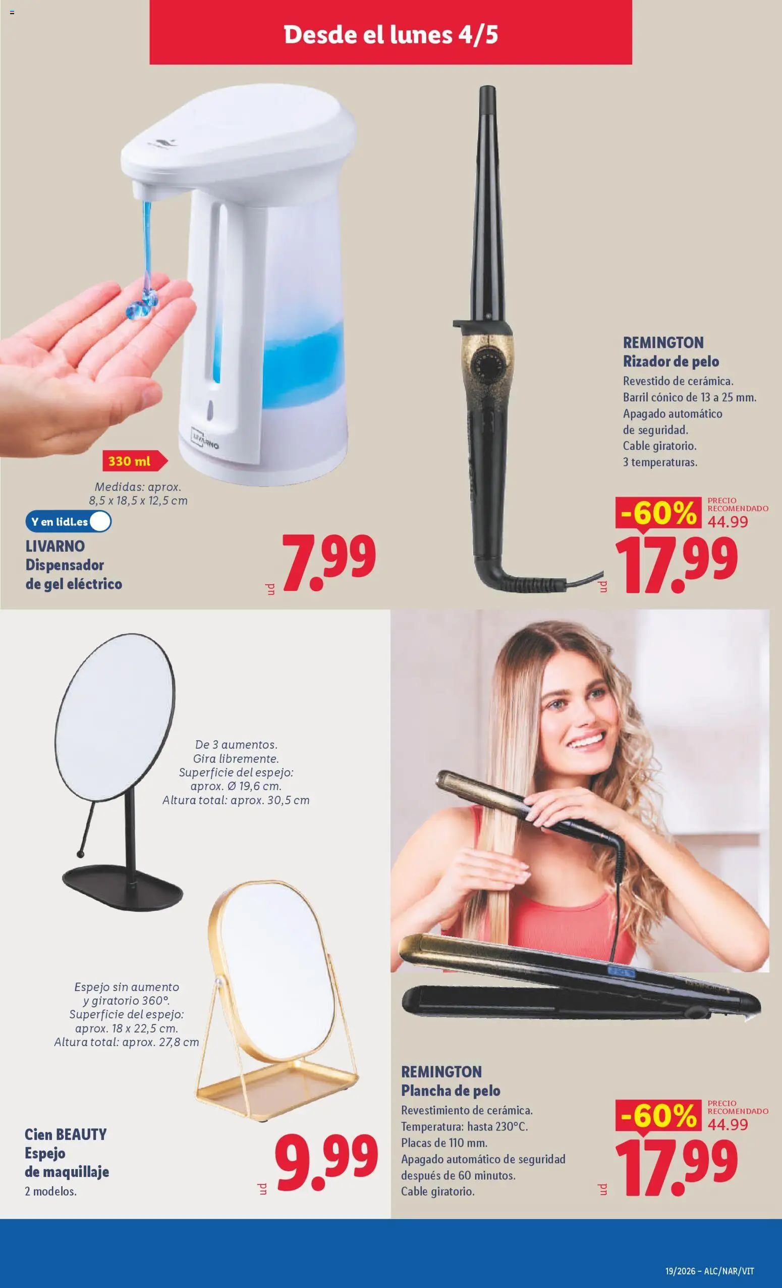Lidl folleto de bazar │ válido desde el 04.05.2026 | Página: 15 | Productos: Maquillaje, Cable, Rizador de pelo, Plancha de pelo