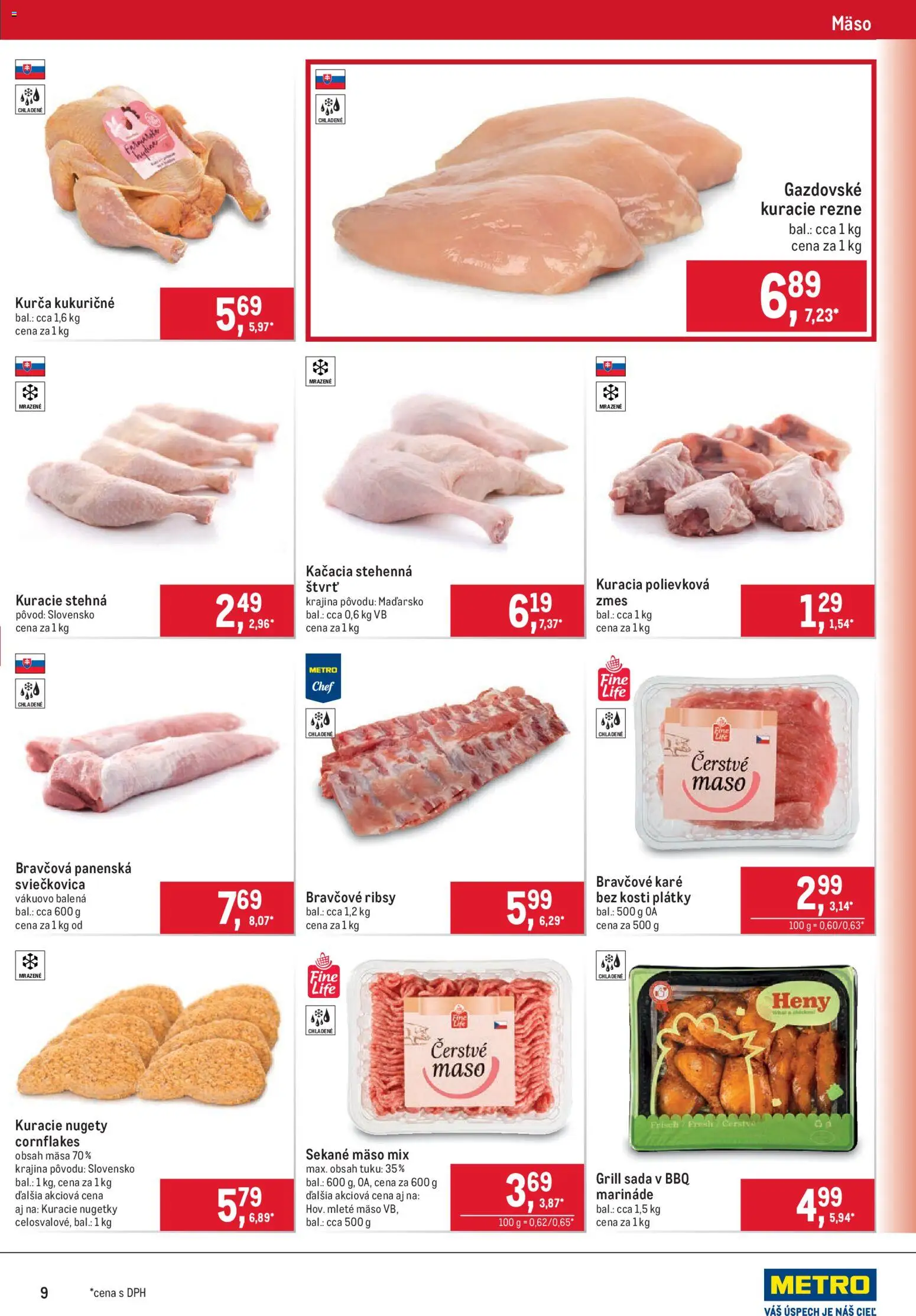 Nové Metro akcie – leták je platný od 12.08.2026 | Strana: 9 | Produkty: Mäso, Kuracie rezne, Cornflakes, Kuracie stehná