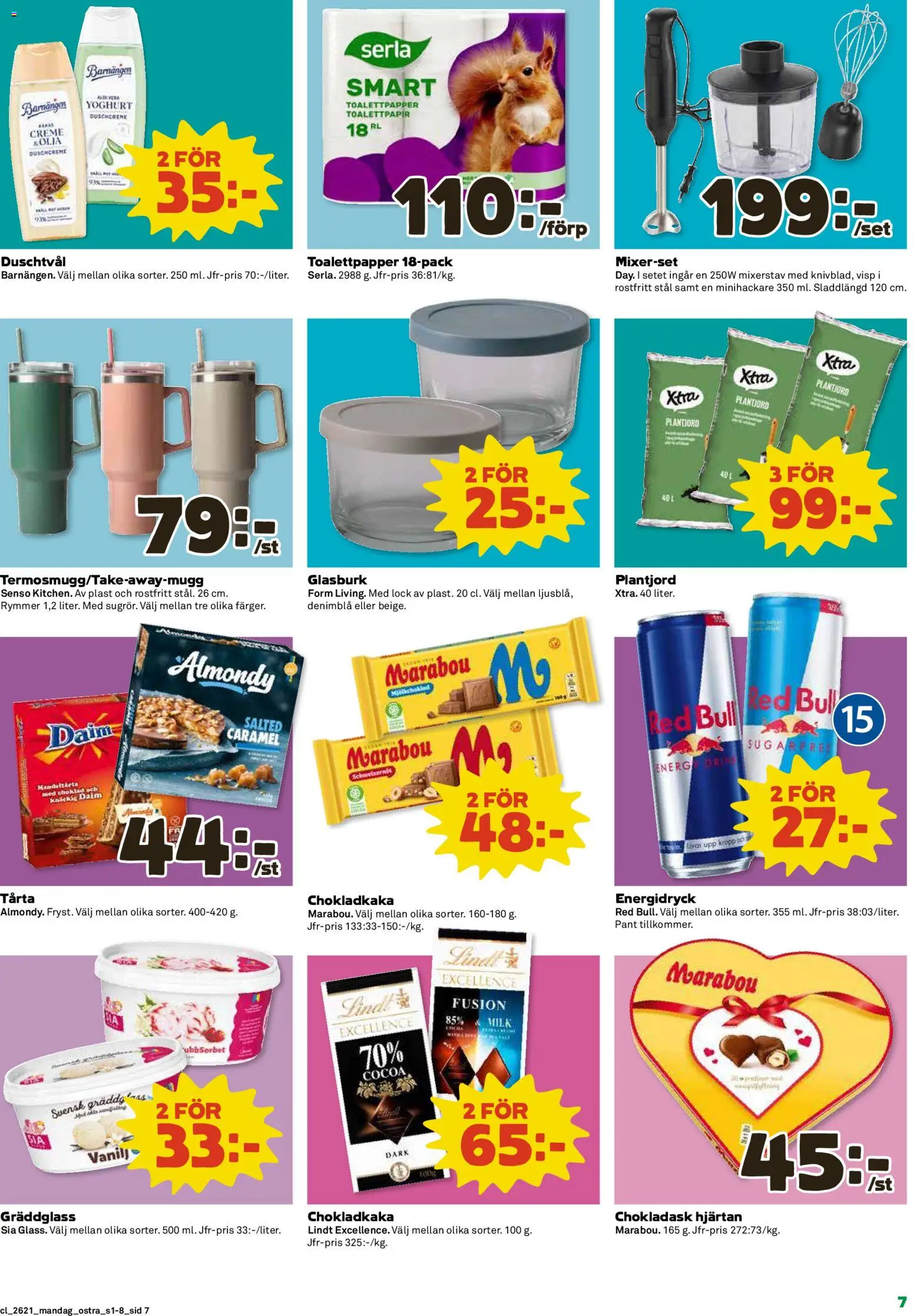 Coop Daglivs reklamblad aktuell från 18.05.2026 | Sida: 7 | Produkter: Red bull, Duschtvål, Yoghurt, Choklad