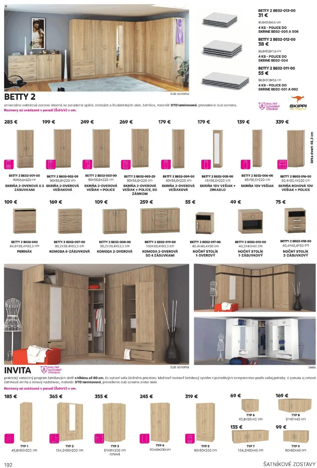 Nové Kondela akcie – leták je platný od 16.05.2025 | Strana: 192 | Produkty: Šatníková skriňa, Skriňa, Nočný stolík, Zrkadlo