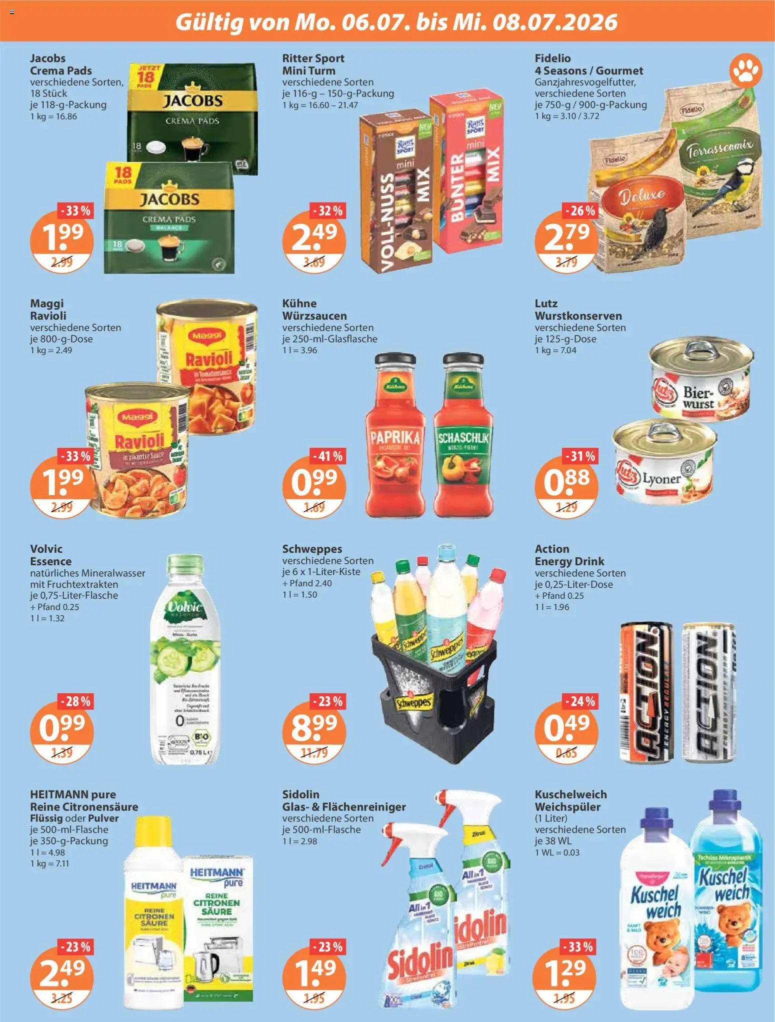 V-Markt Angebote ab Montag – gültig ab 06.07.2026 | Seite: 3 | Produkte: Bier, Ritter sport, Wurst, Volvic