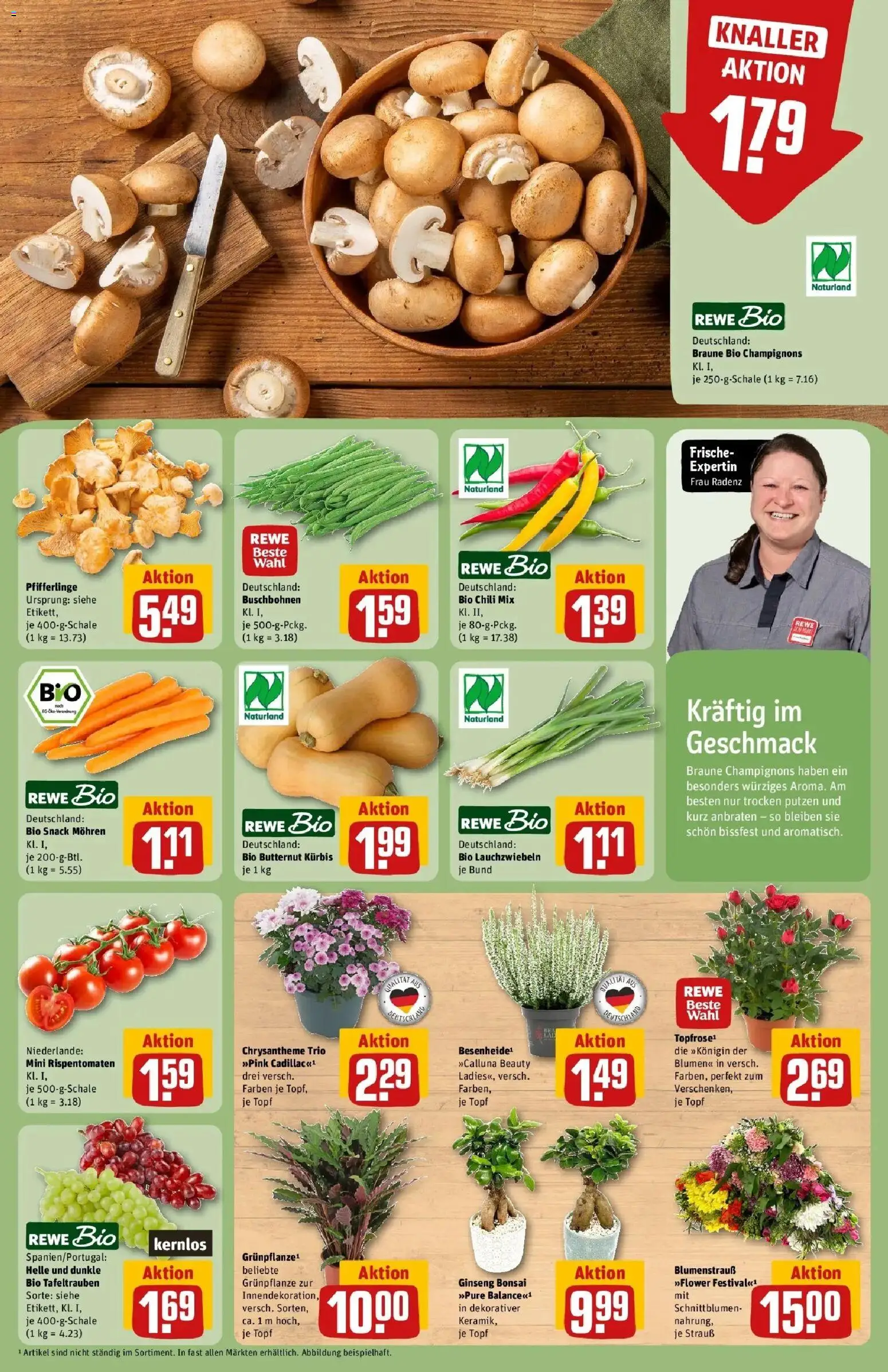 REWE Prospekt ab 31.08.2026 zum Blättern » Angebote | Seite: 7 | Produkte: Blumen, Mohren, Champignons, Chili