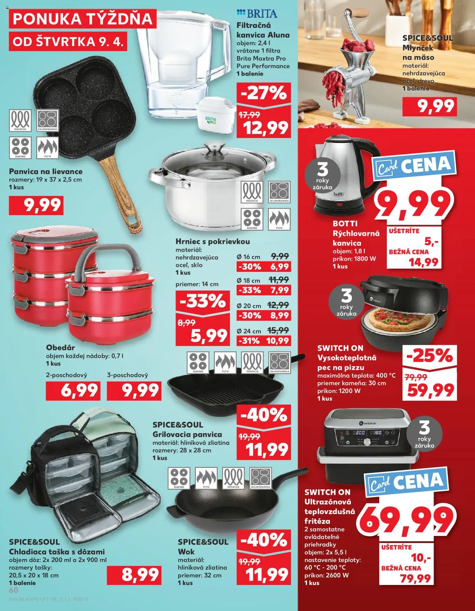 Nové Kaufland akcie – leták je platný od 09.04.2026 | Strana: 60 | Produkty: Filtračná kanvica, Fritéza, Teplovzdušná frítéza, Indukcia