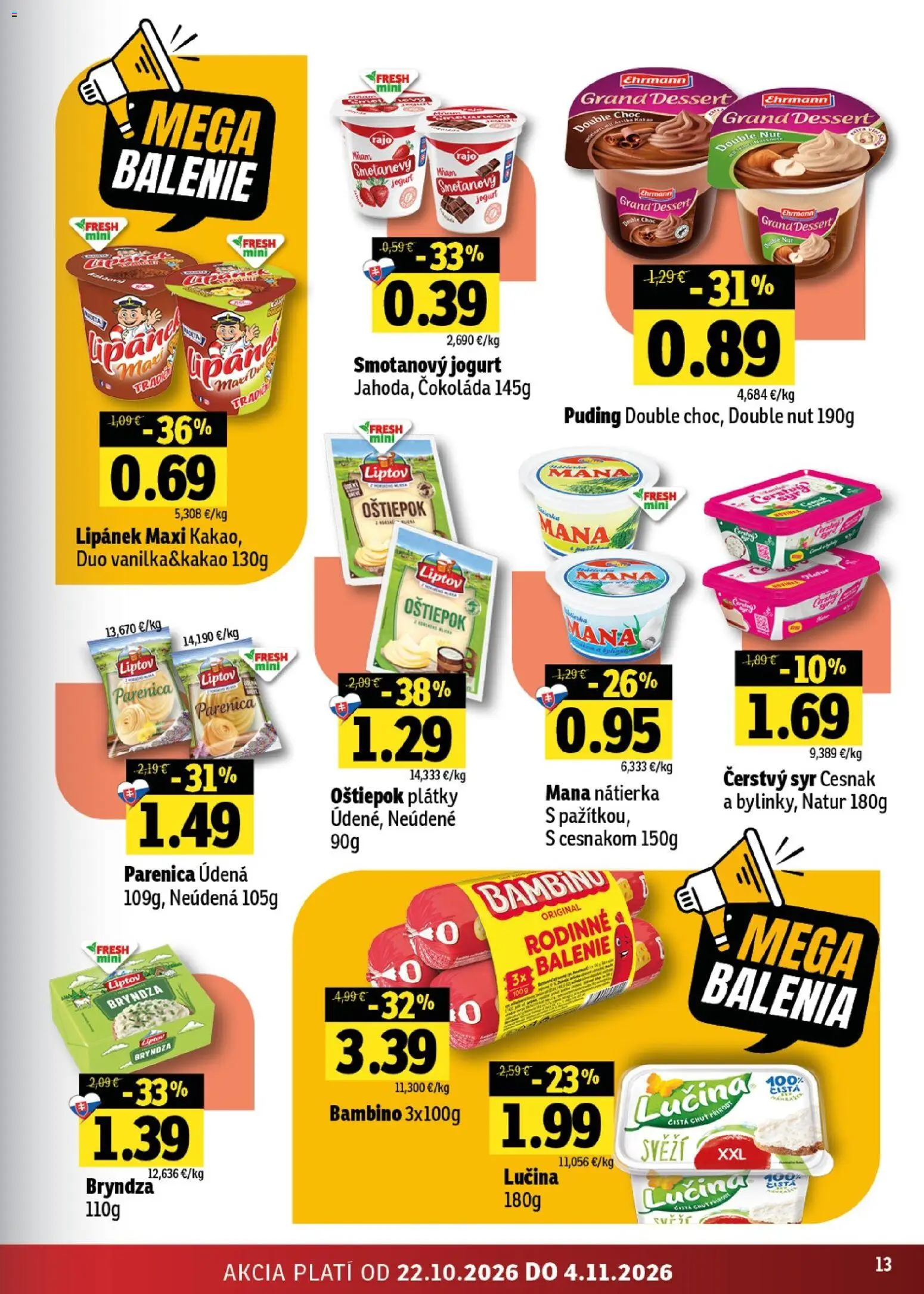 Nové Fresh akcie – leták je platný od 22.10.2026 | Strana: 13 | Produkty: Jogurt, Nátierka, Cesnak, Kakao
