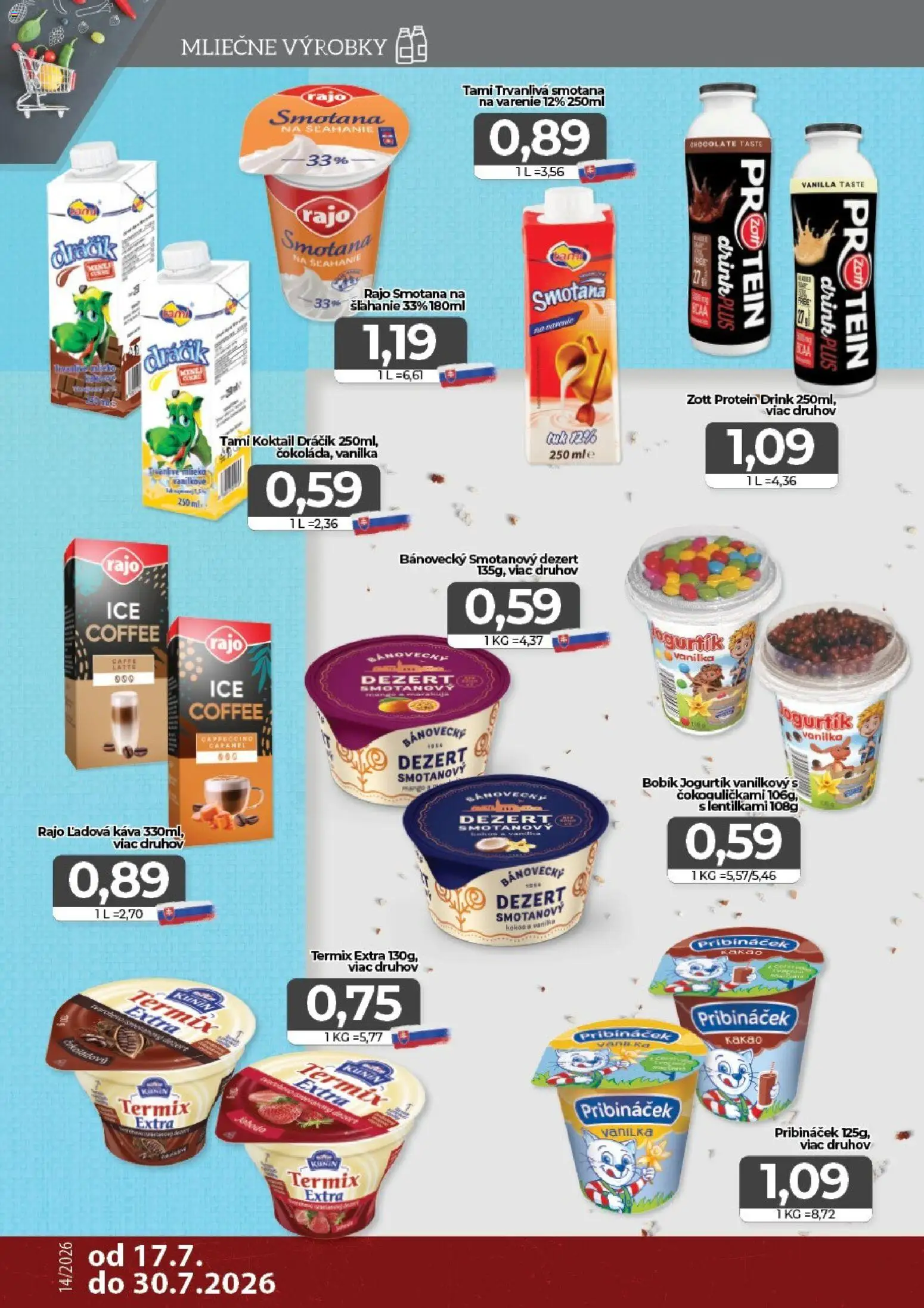 Nové CBA Komfos akcie – leták je platný od 17.07.2026 | Strana: 4 | Produkty: Káva, Smotana, Protein, Kakao