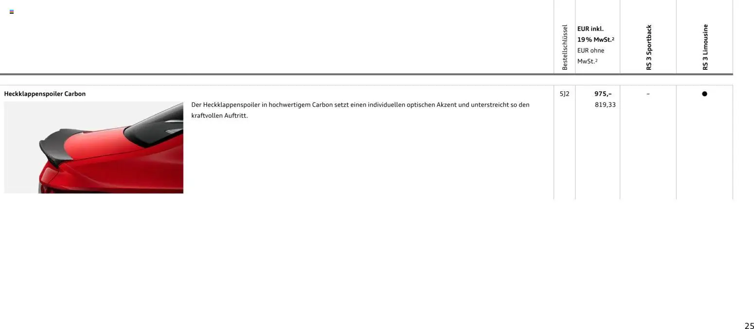 Audi RS 3 Sportback / RS 3 Limousine – gültig ab 28.10.2025 | Seite: 25