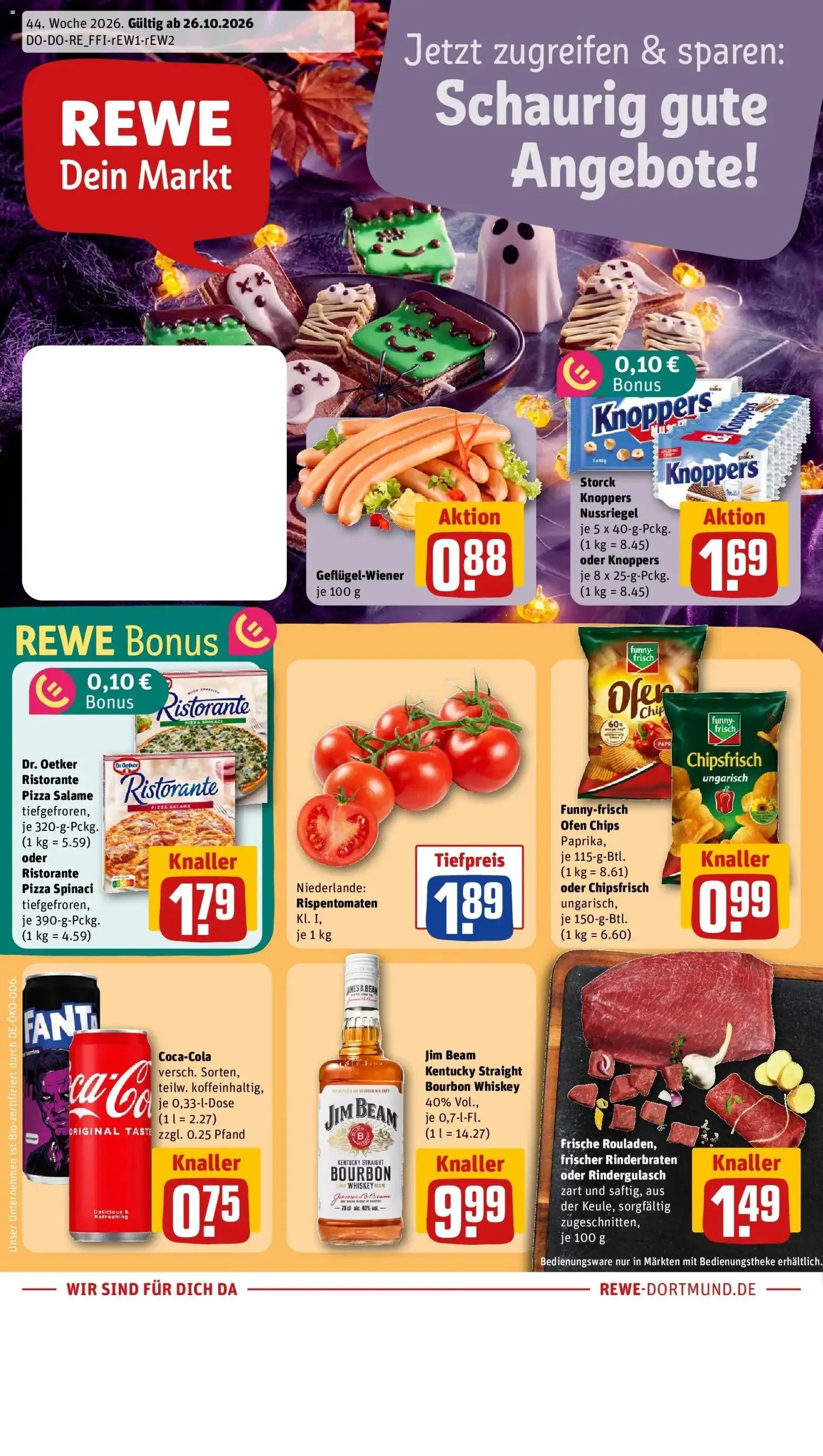 REWE Prospekt ab 26.10.2026 zum Blättern » Angebote | Seite: 1 | Produkte: Ristorante, Ofen, Jim beam, Pizza