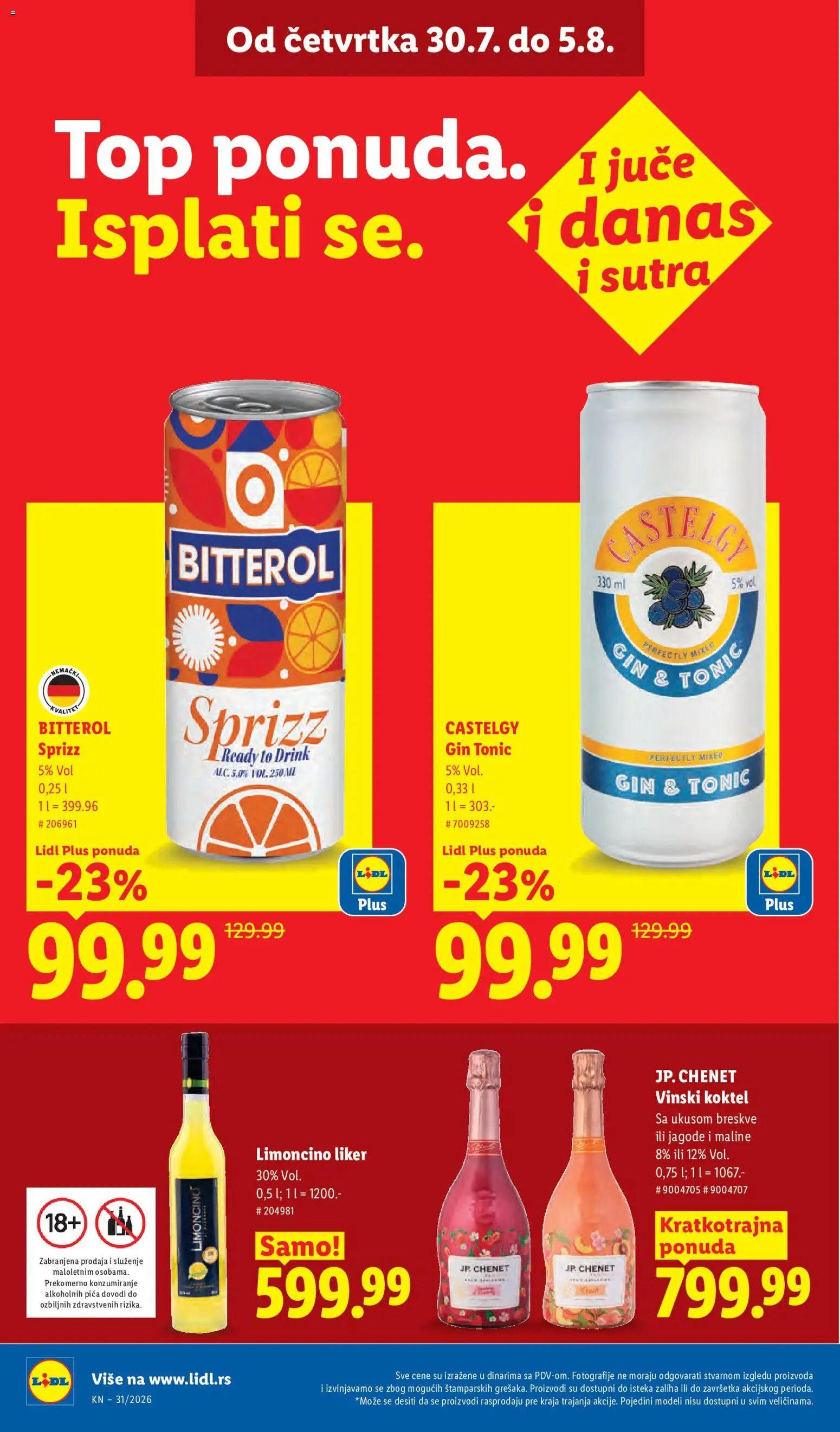 Lidl katalog - važi od 30.07.2026 | Strana: 32 | Proizvode: Liker, Gin, Pica, Breskve