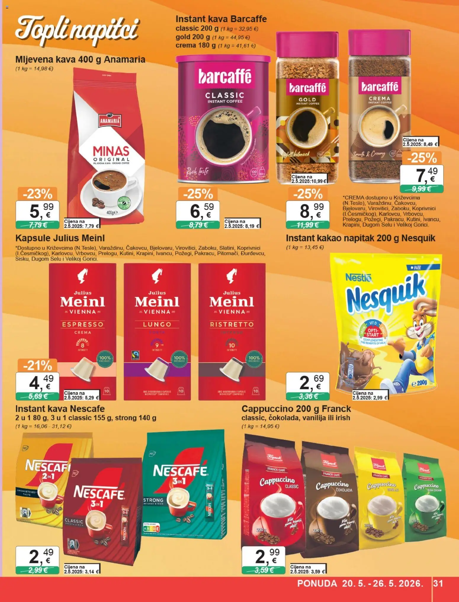 KTC katalog | vrijedi od 20.05.2026 | Stranica: 31 | Proizvodi: Mljevena kava, Kava, Barcaffe, Cappuccino