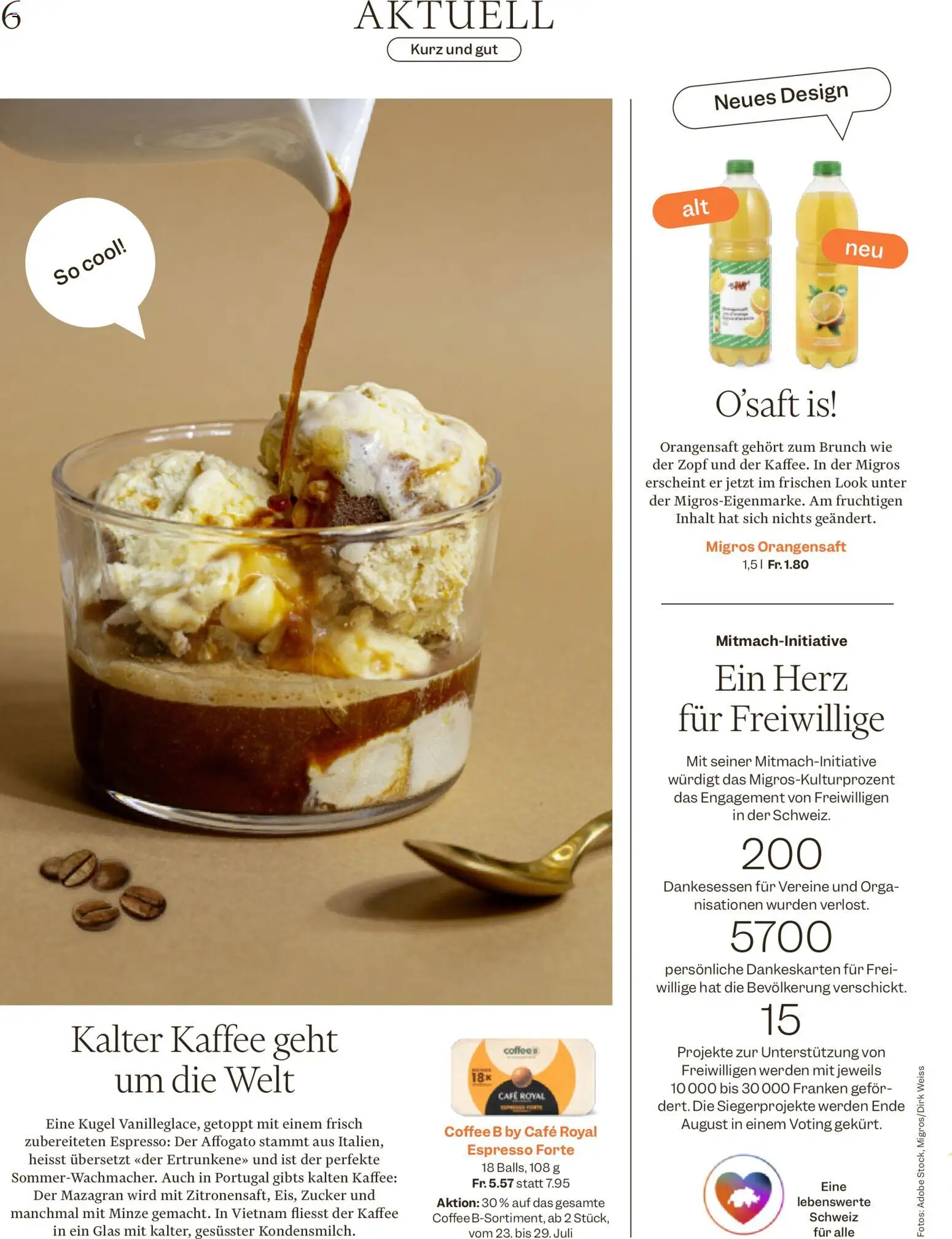 Migros aktionen Magazin – gültig ab 22.07.2026 | Seite: 6 | Produkte: Orangensaft, Kaffee, Zucker