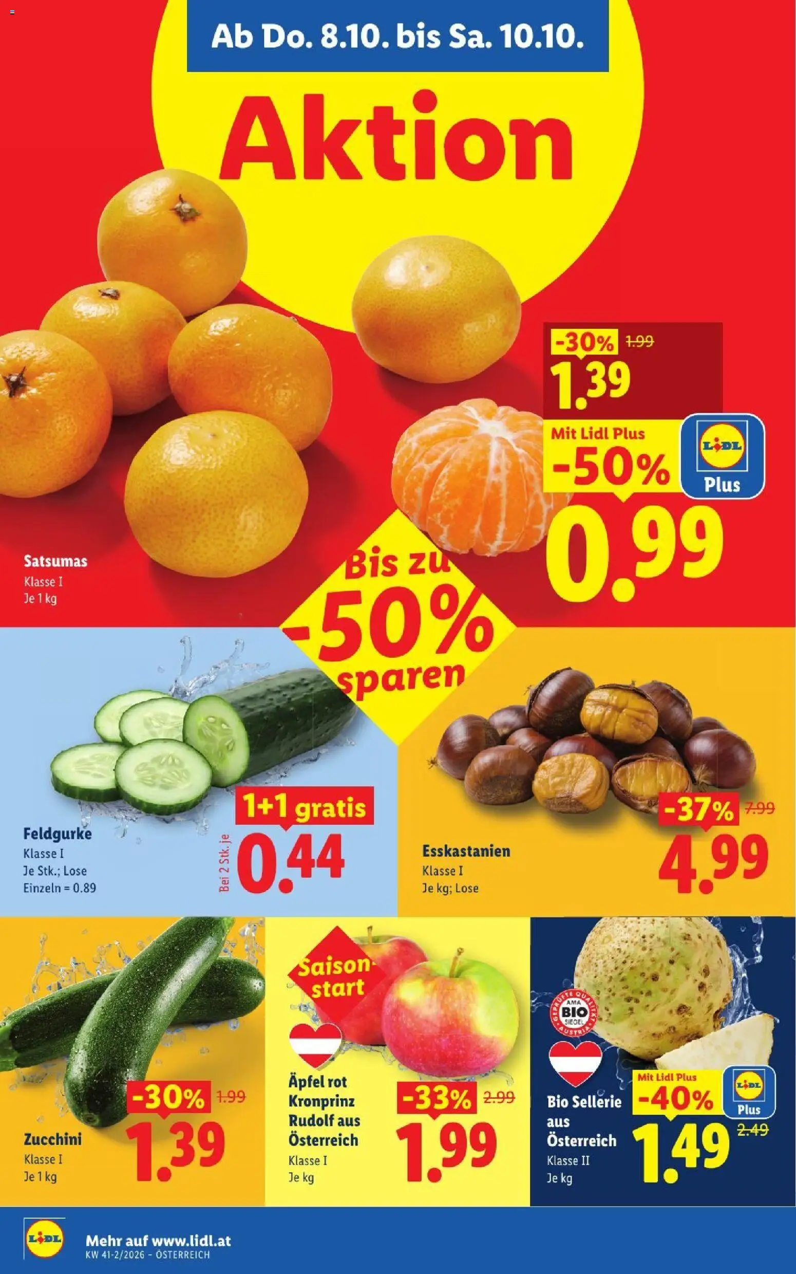 Lidl Flugblatt gültig ab 08.10.2026 | Seite: 4 | Produkte: Mandarinen, Sellerie, Zucchini, Äpfel
