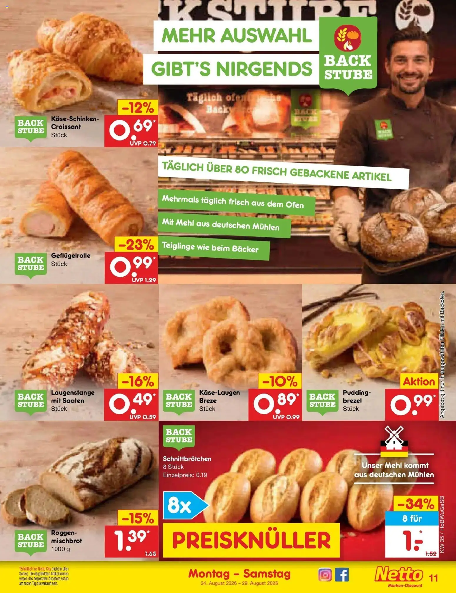 Netto Marken-Discount Prospekt Hannover (ab 24.08.2026) » Angebote | Seite: 15 | Produkte: Ofen, Mehl, Pudding, Croissant