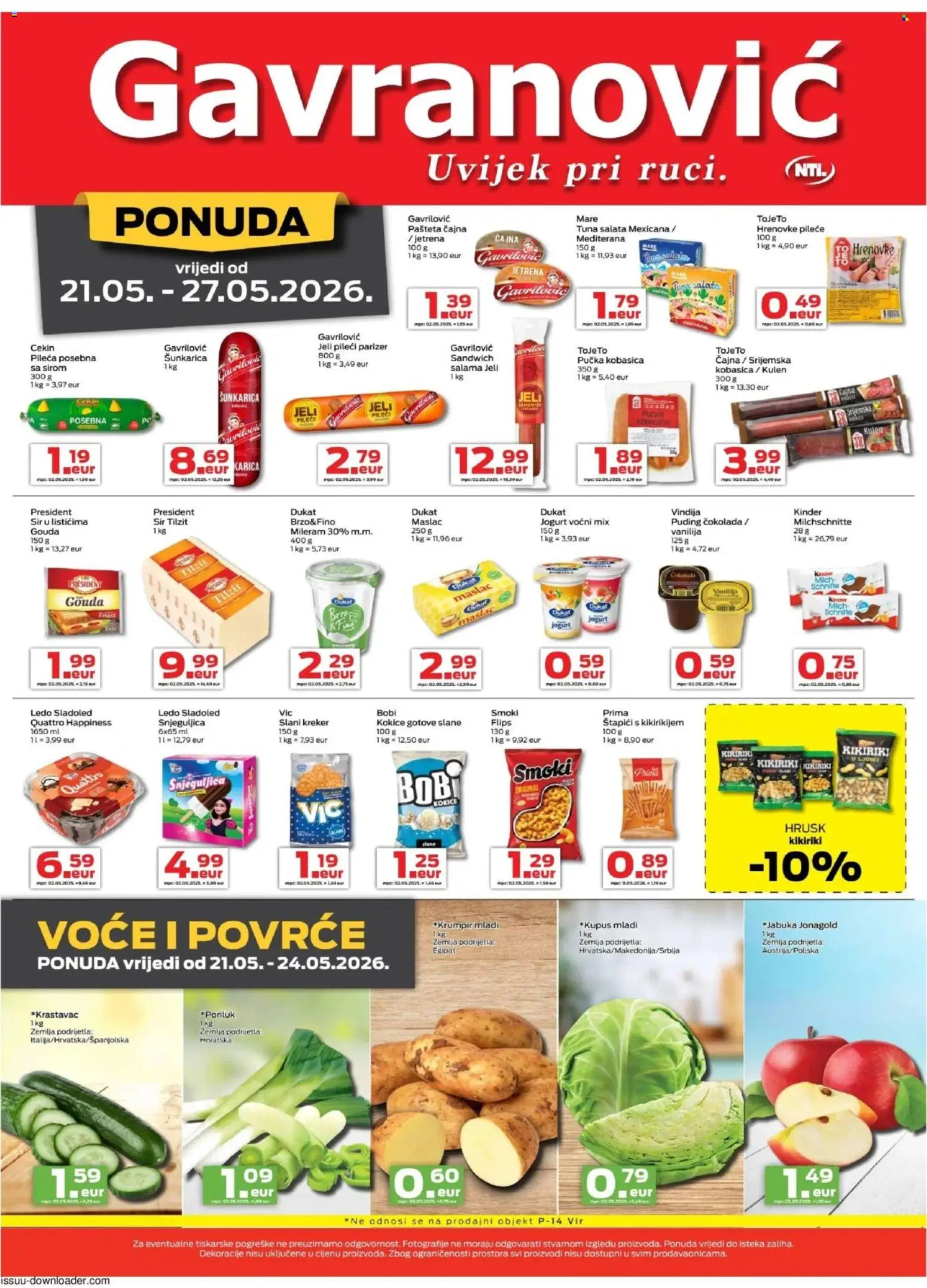 Gavranović katalog | vrijedi od 21.05.2026 | Stranica: 3 | Proizvodi: Maslac, Povrće, Kobasica, Mileram