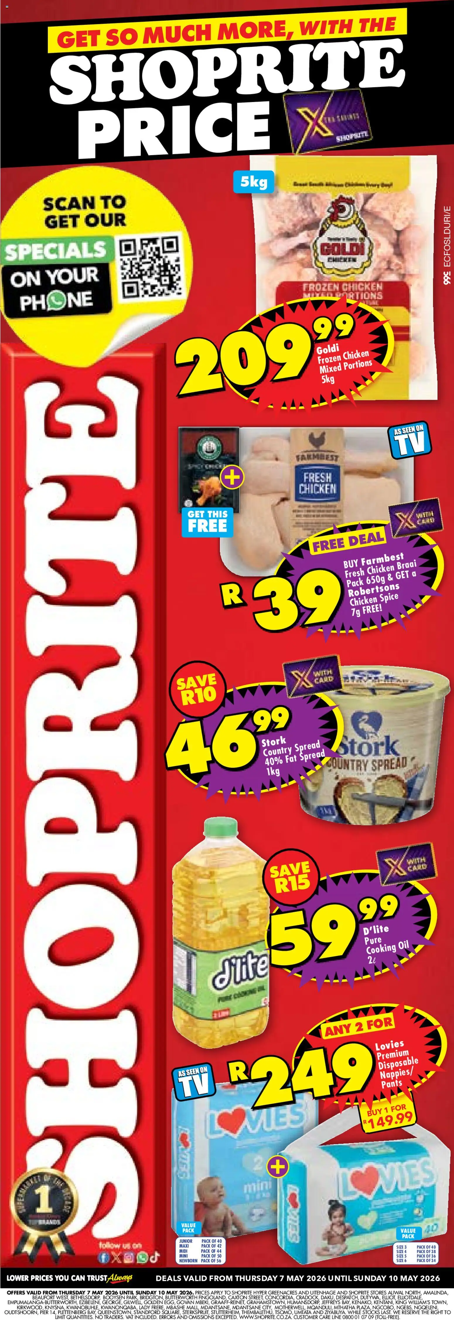 New Shoprite catalogue – valid from 07.05.2026 | Page: 1 | Products: Pants, Phone, Oil, Chicken