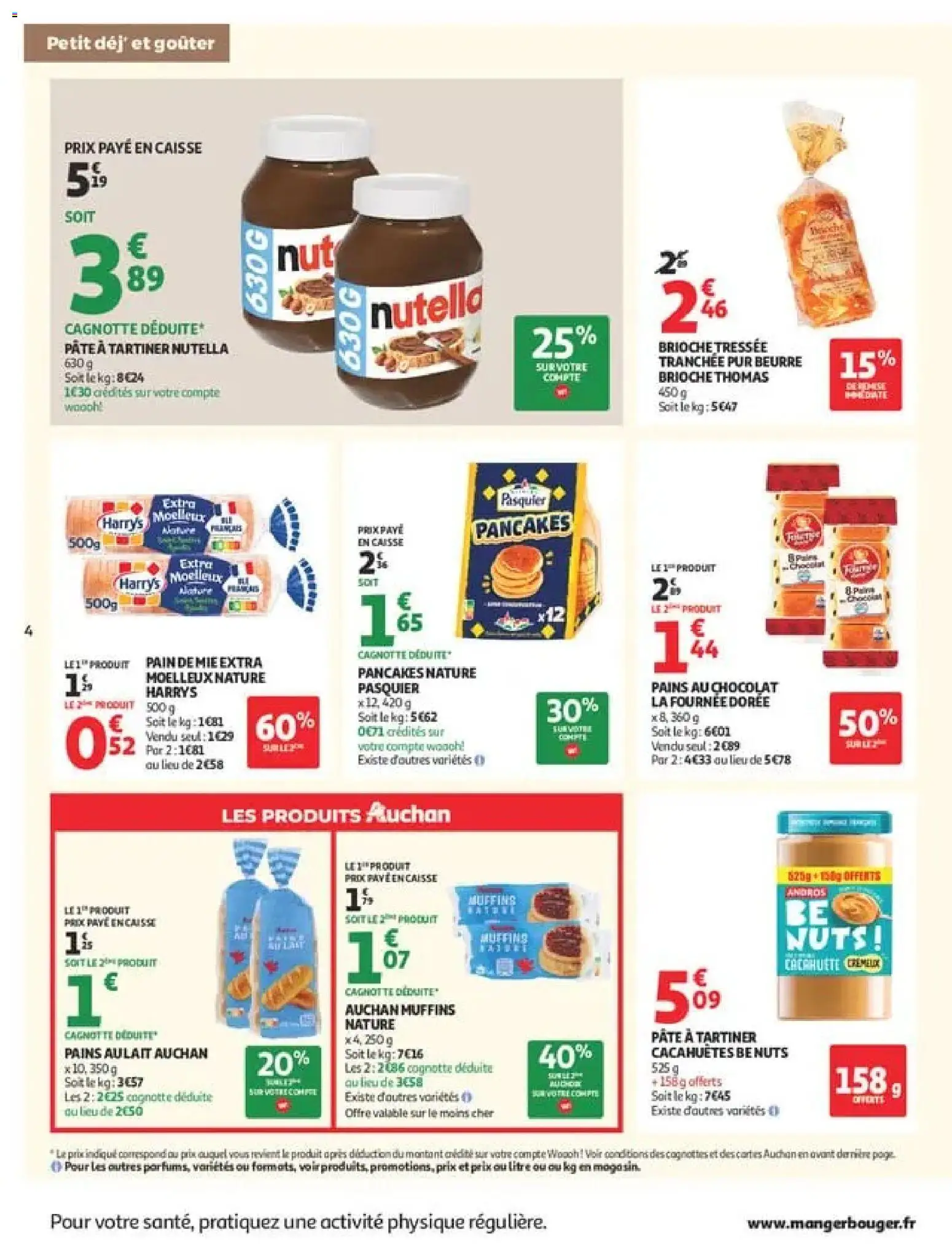 {H1} | Page: 4 | Produits: Cacahuète, Pain au chocolat, Nutella, Pain
