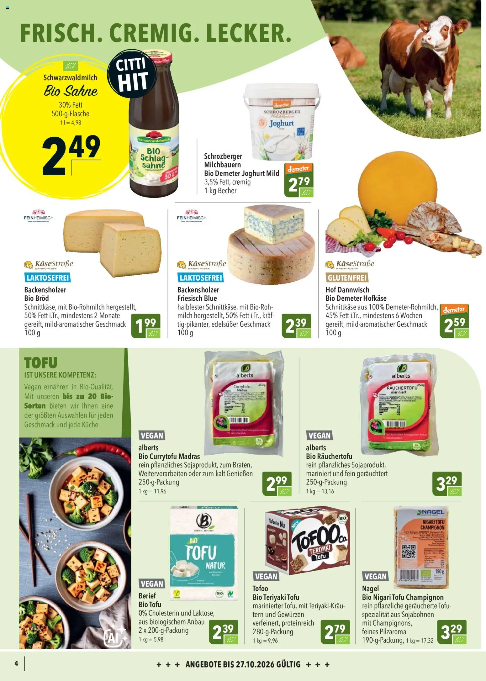 CITTI Markt Bio-Produkte – gültig ab 14.10.2026 | Seite: 4 | Produkte: Milch, Joghurt, Sahne