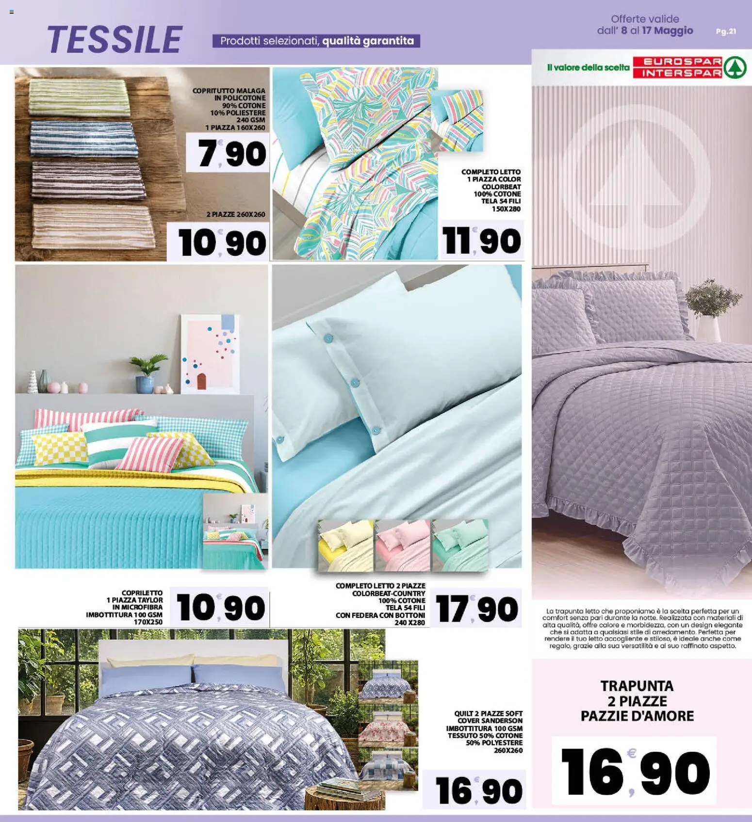 Volantino Eurospar del 08.05.2026 | Pagina: 21 | Prodotti: Trapunta, Letto, Copriletto, Federa