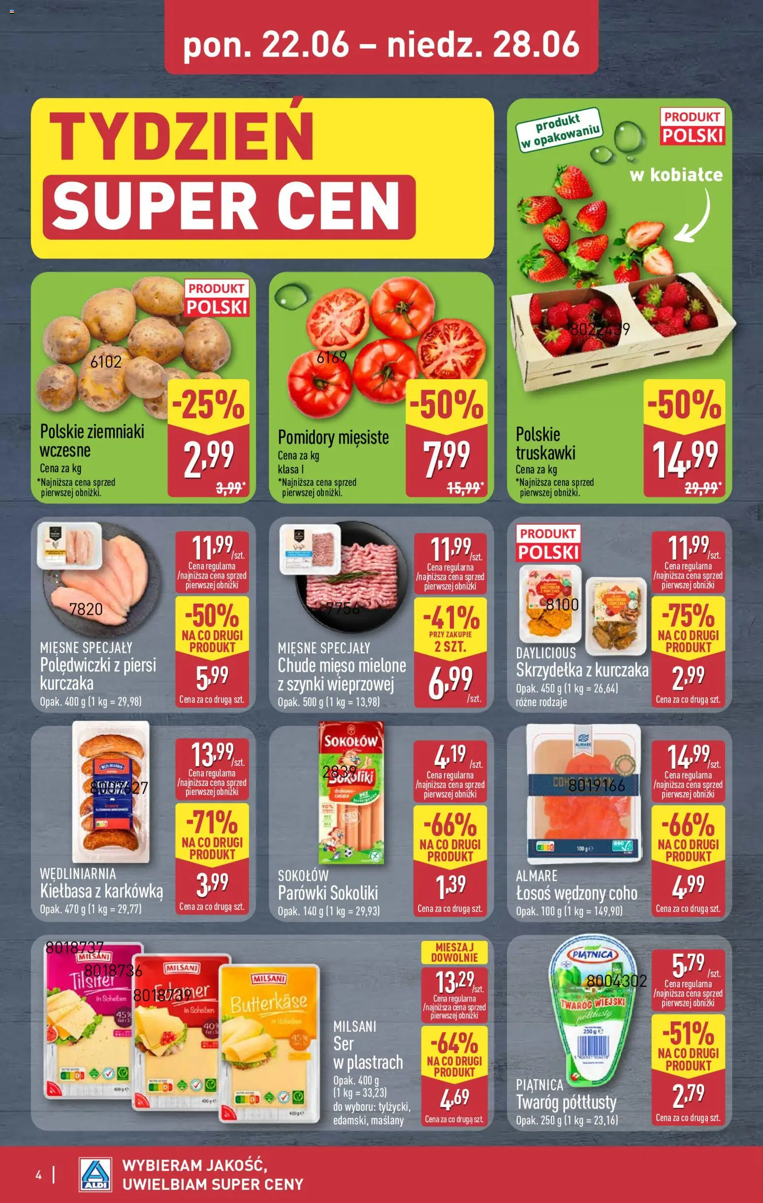 Aldi gazetka - Oferta weekendowa od 25.06.2026 | Strona: 4 | Produkty: Karkówka, Mięso mielone, Łosoś, Pomidory
