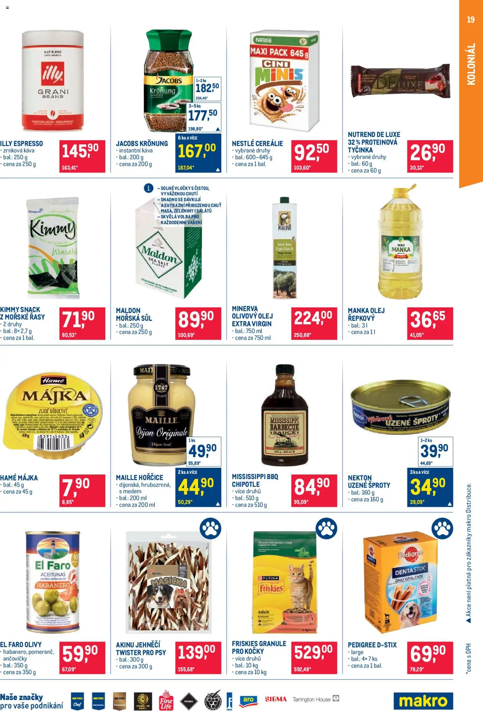 Makro leták - Pro milovníky jídla od 08.04.2026 | Strana: 19 | Produkty: Olivový olej, Granule, Mořské řasy, Protein