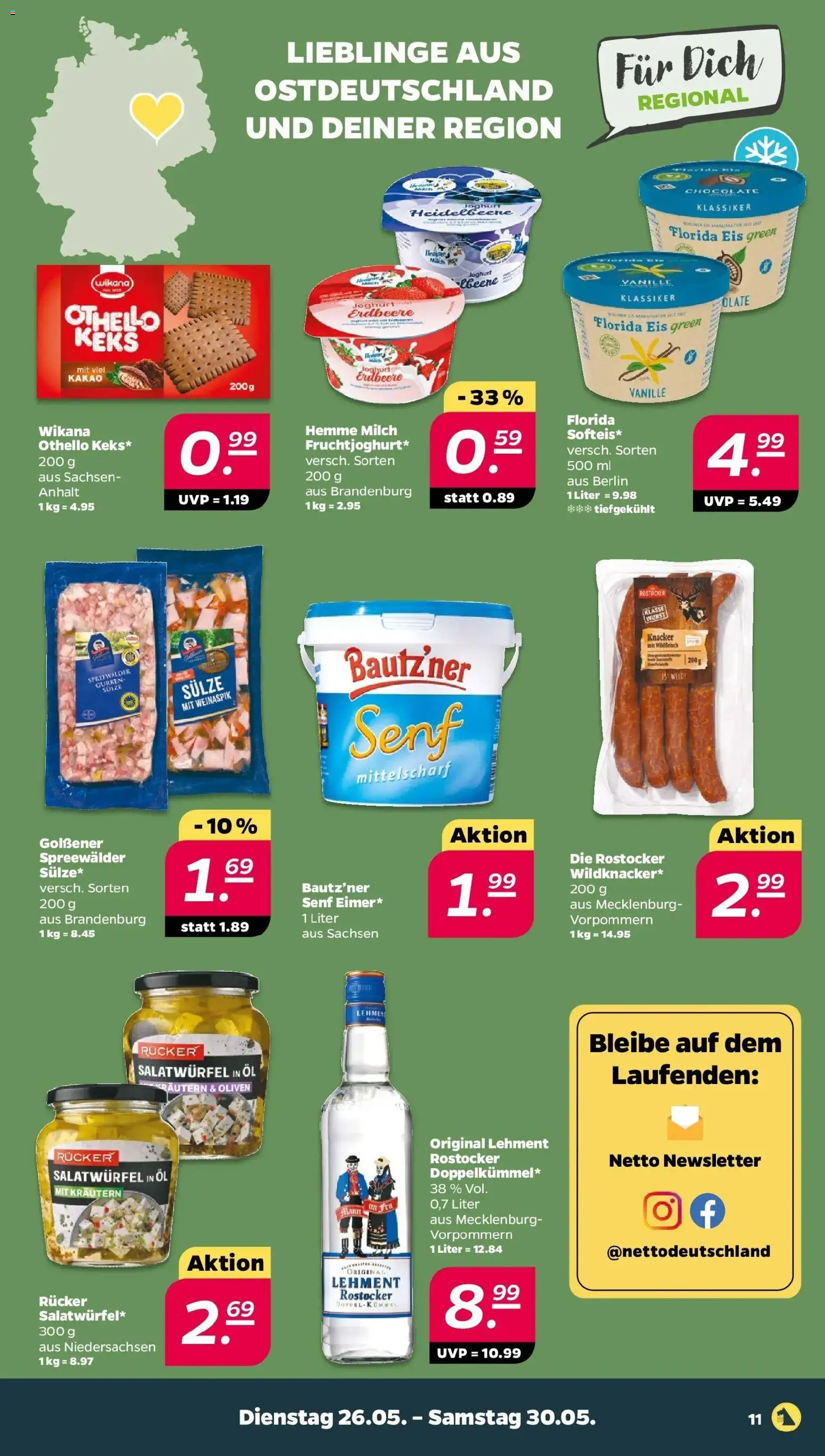 Netto Wochenangebote – gültig ab 26.05.2026 | Seite: 11 | Produkte: Milch, Joghurt, Gurken, Eis