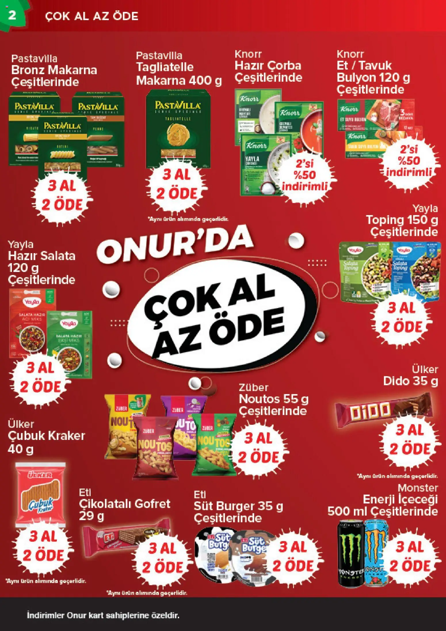 Onur Market Katalog Bursa - 13 Ekim 2026 tarihinden itibaren geçerlidir | Sayfa: 2 | Ürünler: Gofret, Süt, Et, Enerji içeceği