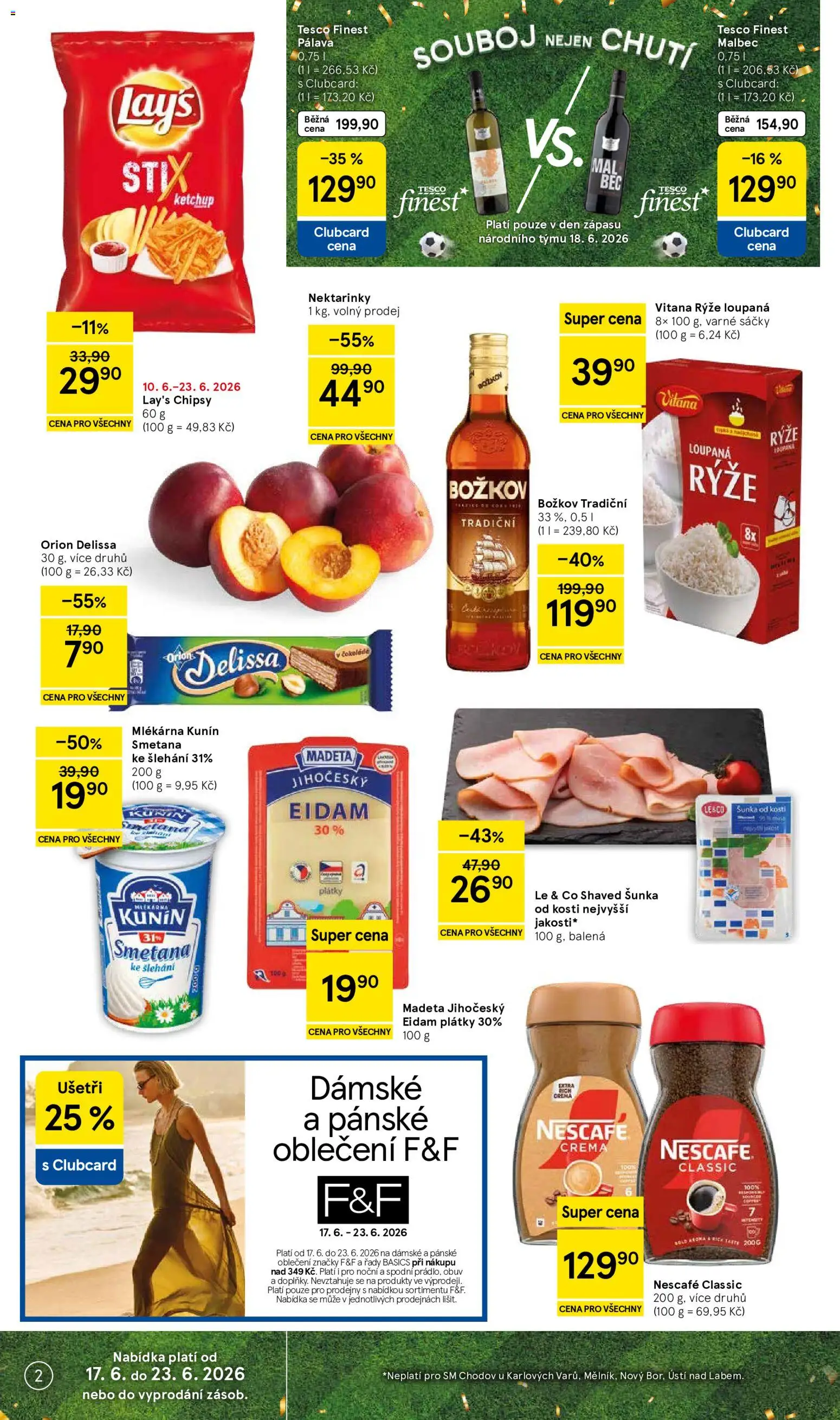 Tesco leták - Supermarket od 17.06.2026 | Strana: 2 | Produkty: Šunka od kosti, F&F, Smetana, Nektarinky