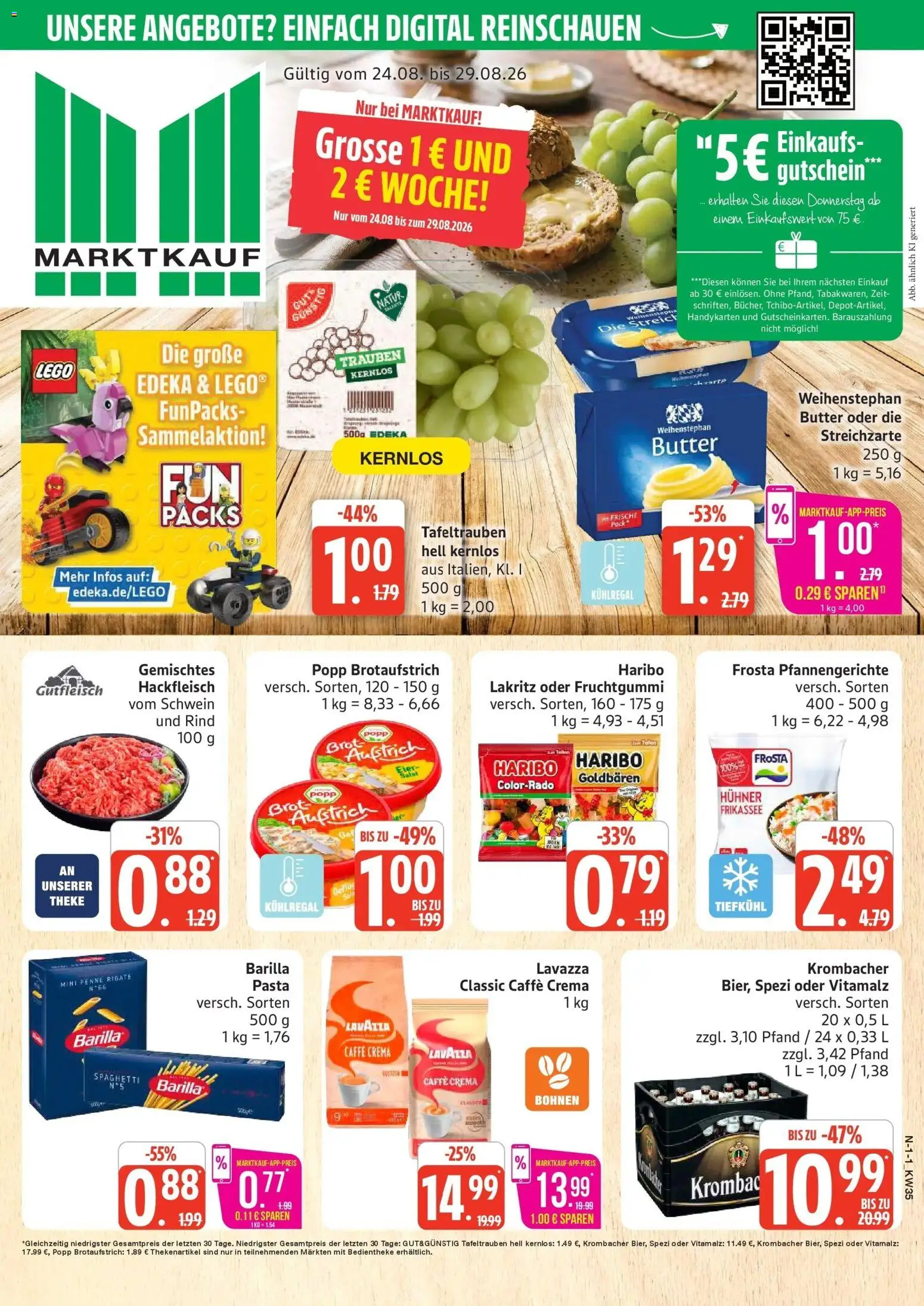 Marktkauf Prospekt Buxtehude (ab 24.08.2026) » Angebote online | Seite: 1 | Produkte: Theke, Trauben, Spaghetti, Krombacher