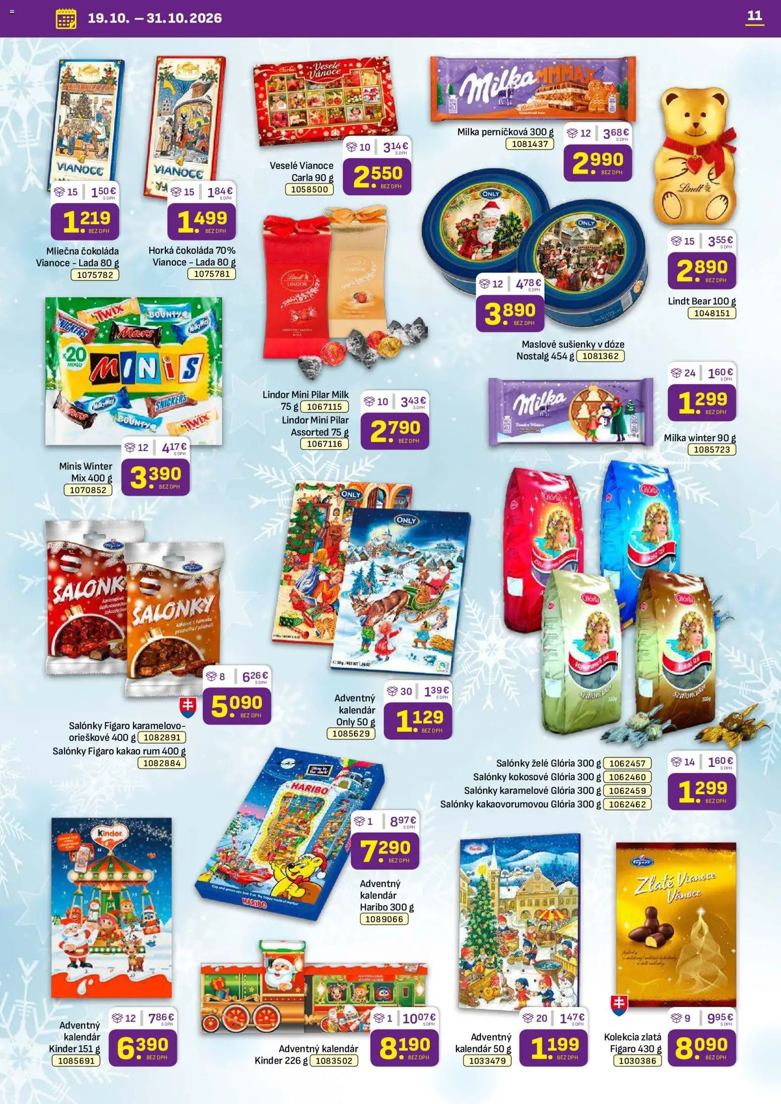 Nové Libex akcie – leták je platný od 19.10.2026 | Strana: 11 | Produkty: Sušienky, Lindor, Snickers, Rum
