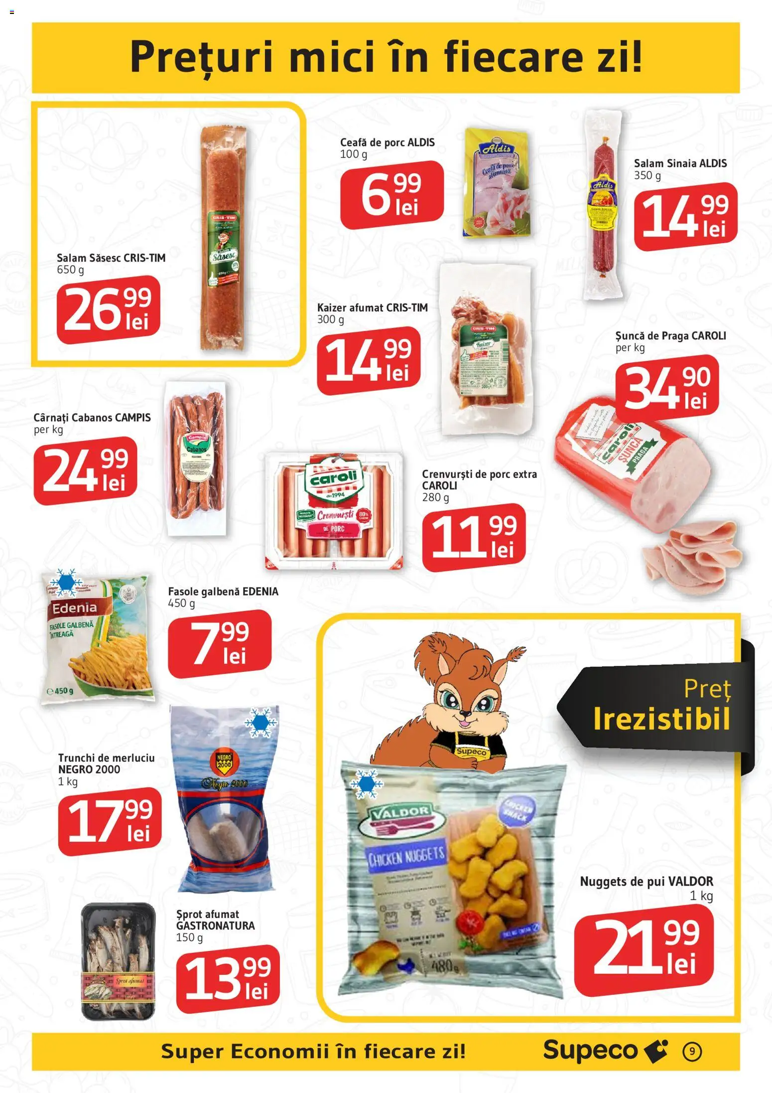 Noul catalog Supeco – valabil de la 23.07.2026 | Pagină: 9 | Produse: Ceafa de porc, Pui, Crenvurști, Cârnați