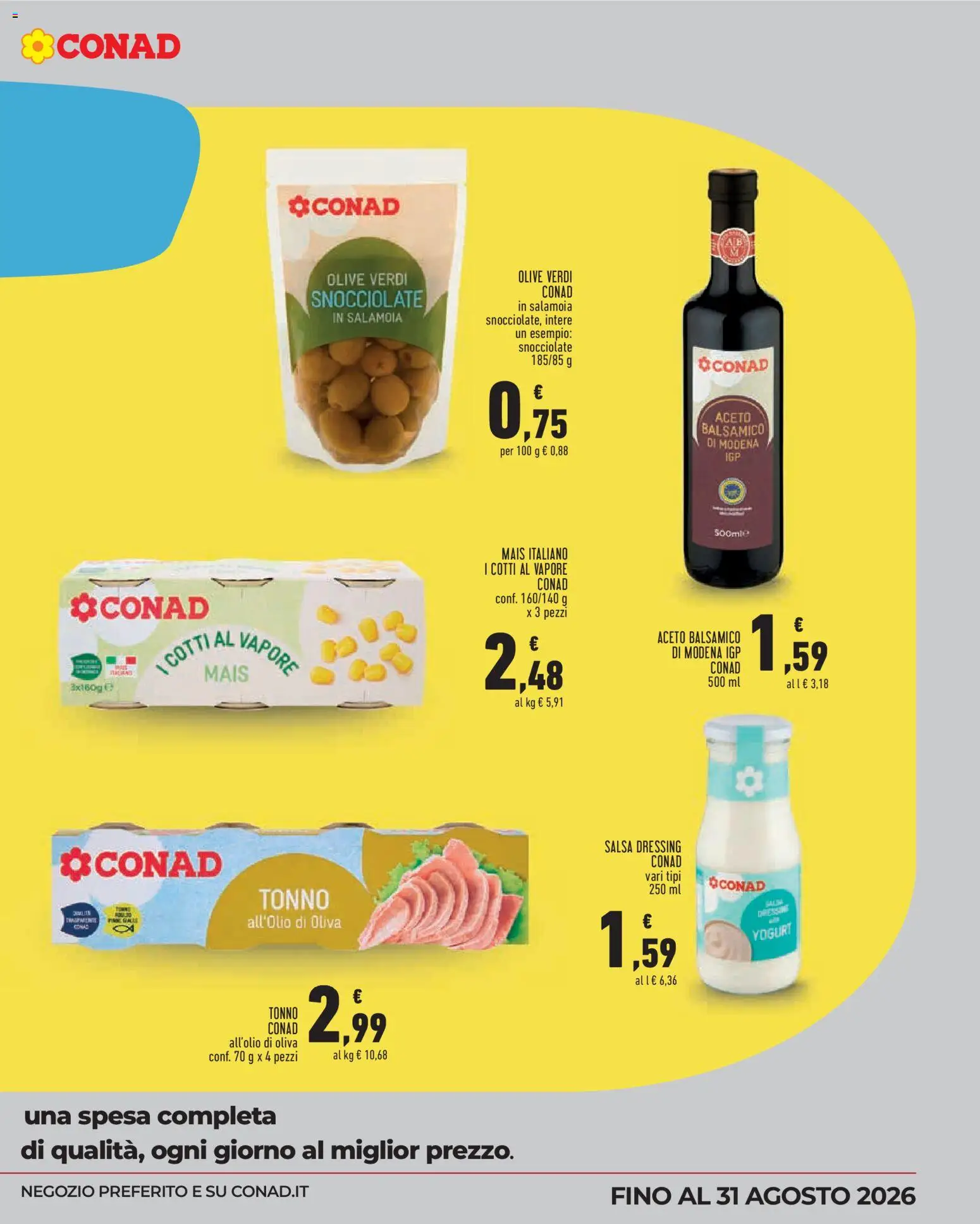 Volantino Conad del 08/07/2026 | Pagina: 5 | Prodotti: Yogurt, Olive, Aceto, Mais