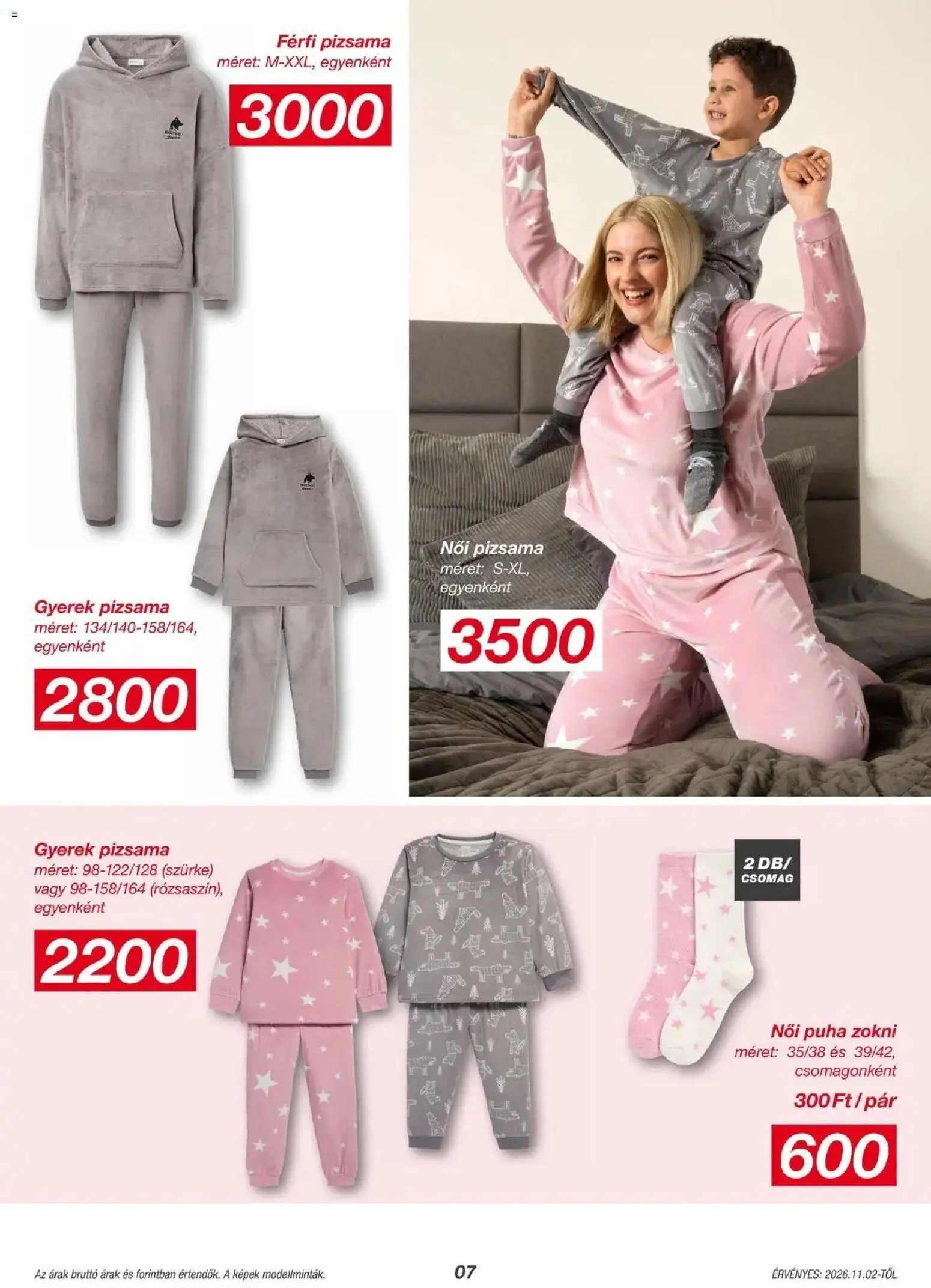 Kik aktuális akciós újság - 2026.10.30. -tól/töl > akció, lapozható szórólap 🛍️ | Oldal: 7 | Termékek: Férfi pizsama, Női pizsama, Zokni, Pizsama