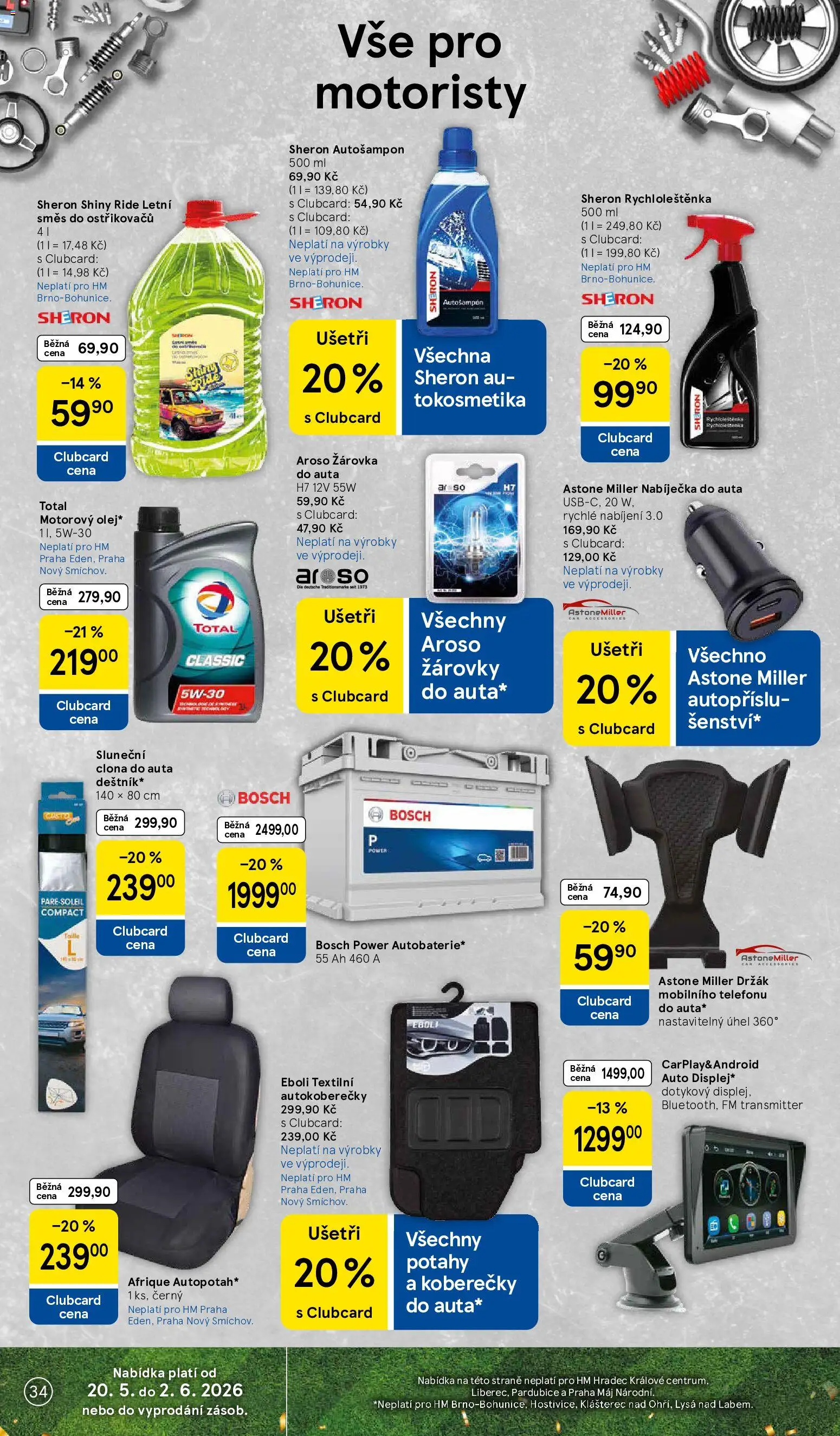 Tesco leták - Hypermarket od 20.05.2026 | Strana: 34 | Produkty: Sluneční clona do auta, Deštník, Rádio, Autobaterie