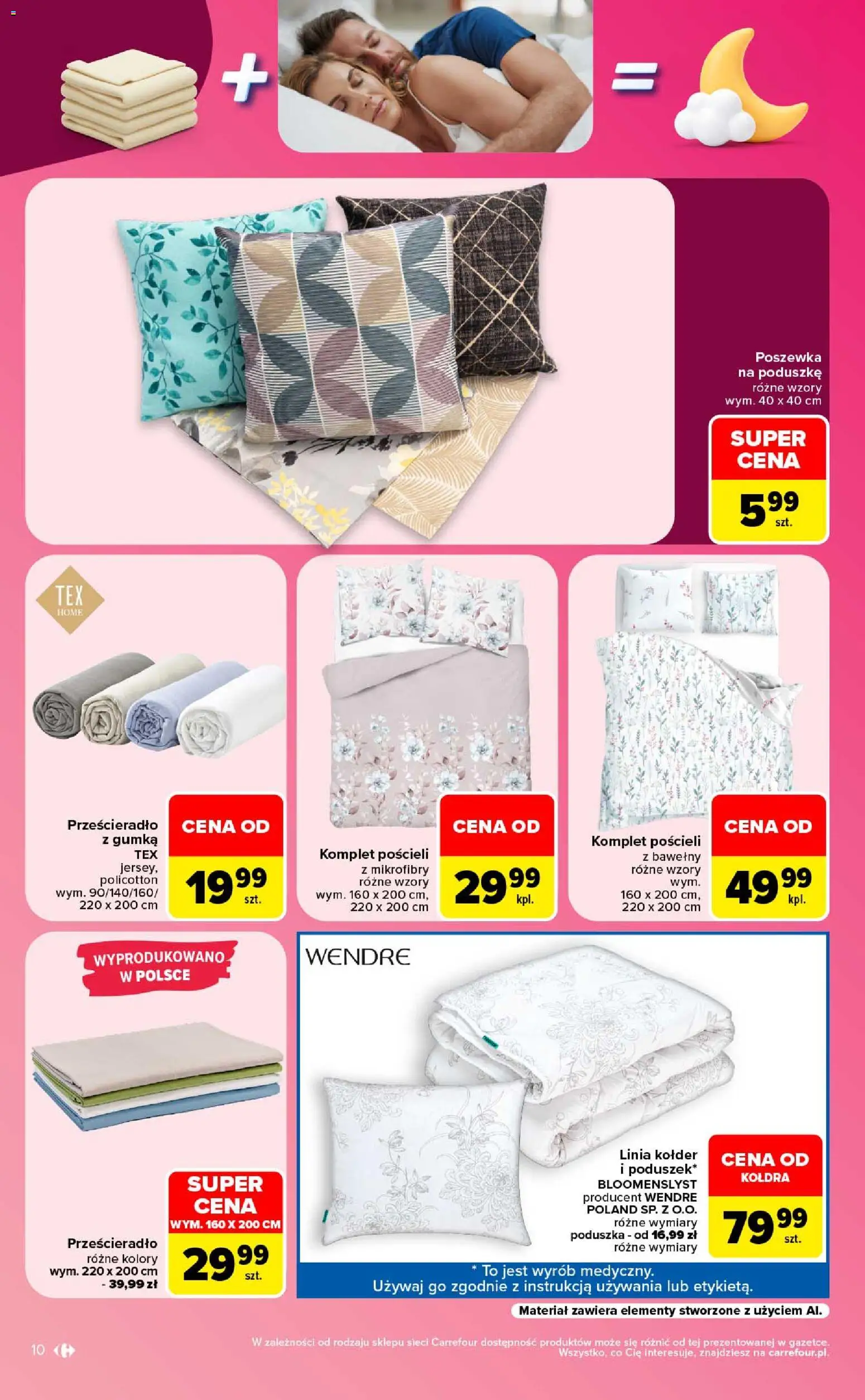 Carrefour gazetka - Same okazje od 10.08.2026 | Strona: 10 | Produkty: Poduszka, Prześcieradło, Kołdra