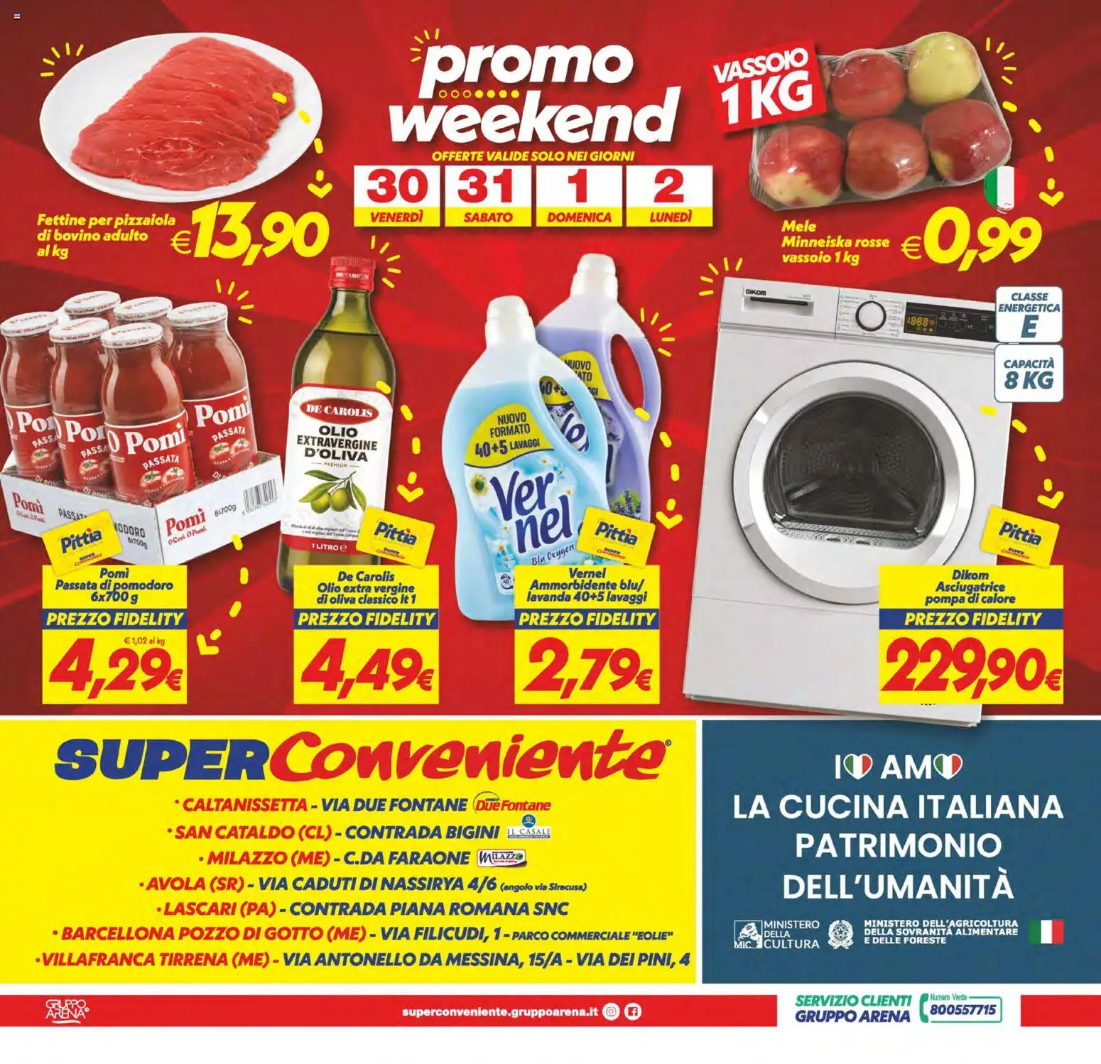 Volantino SuperConveniente del 23/10/2026 | Pagina: 28 | Prodotti: Bovino, Ammorbidente, Olio, Vassoio