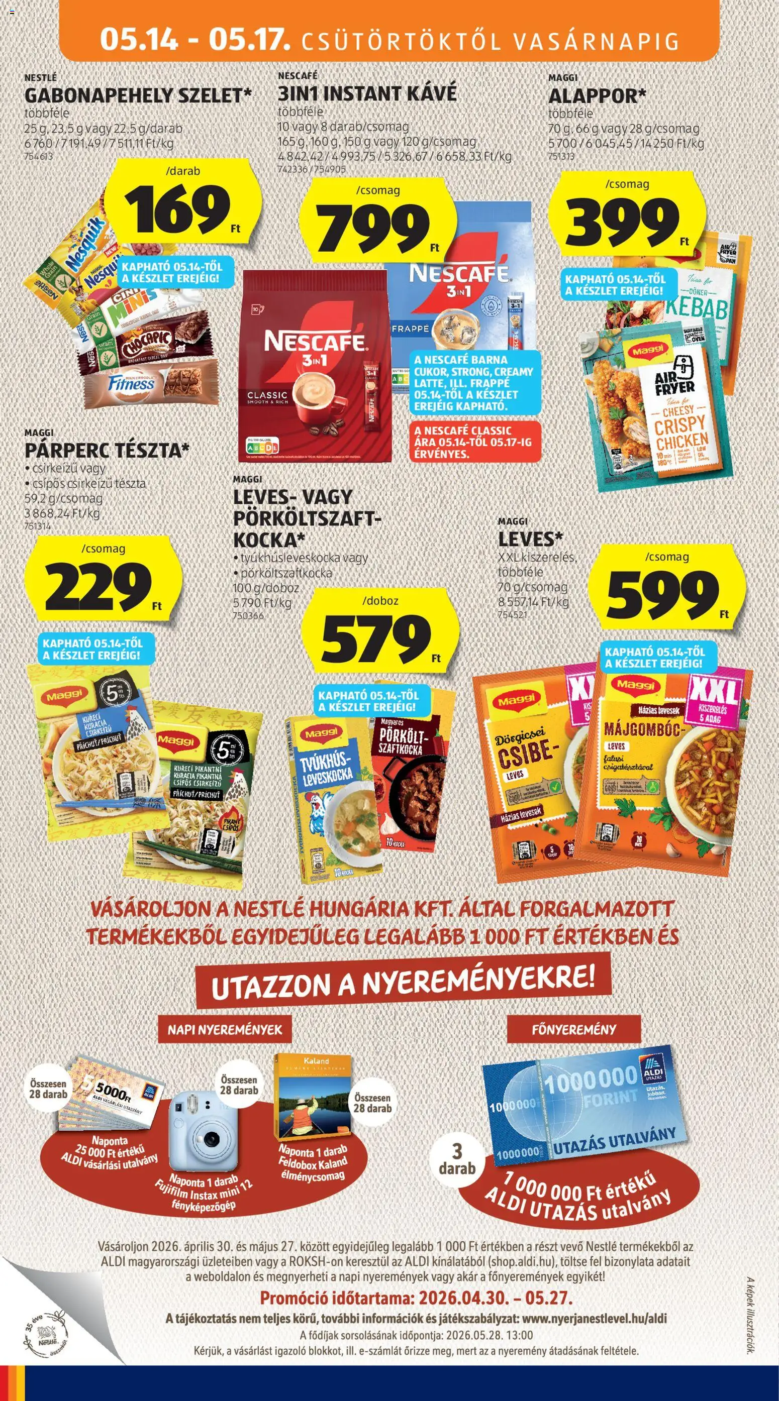 Aldi akciós ujság - amely érvényes a következő dátumtól: 14.05.2026 | Oldal: 18 | Termékek: Leveskocka, Fényképezőgép, Nesquik, Kávé