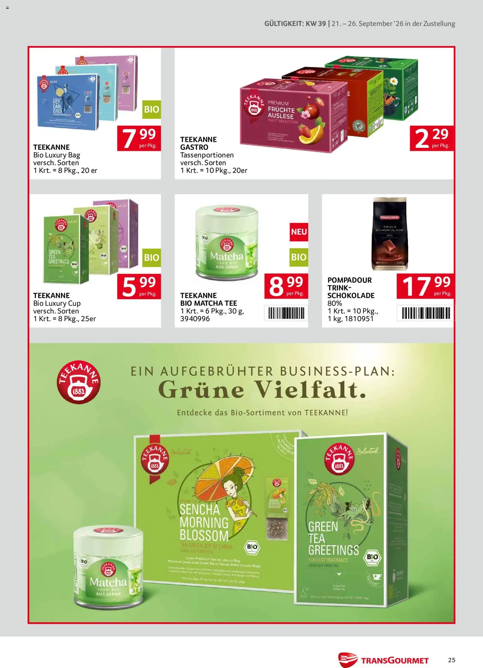 Transgourmet Zustellaktion gültig ab 20.09.2026 | Seite: 25 | Produkte: Matcha, Schokolade, Tee
