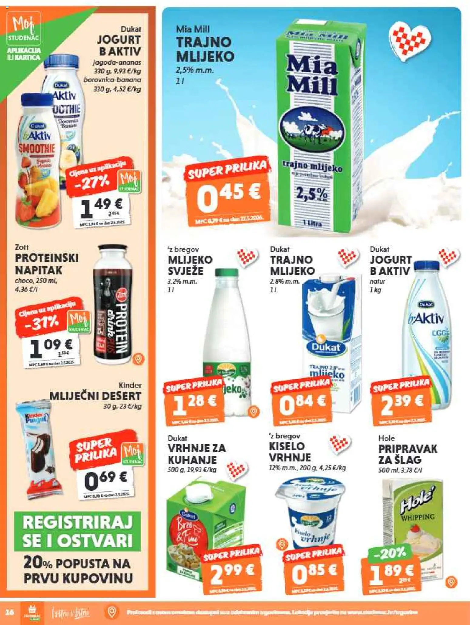 Studenac katalog | vrijedi od 29.07.2026 | Stranica: 16 | Proizvodi: Jogurt, Trajno mlijeko, Desert, Napitak