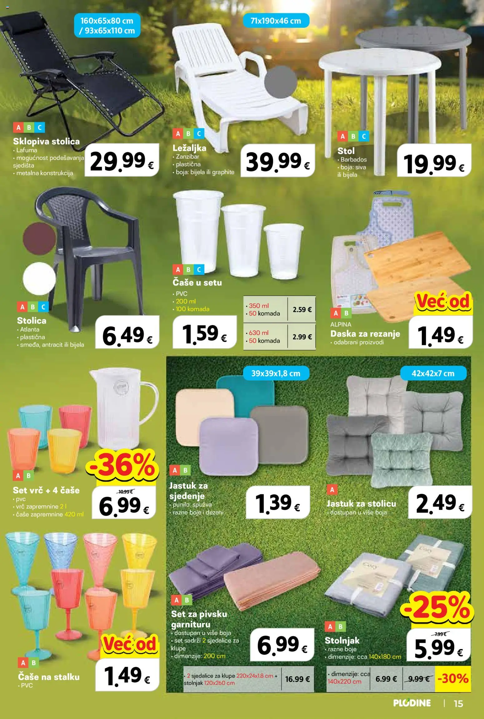 Plodine katalog | vrijedi od 29.04.2026 | Stranica: 15 | Proizvodi: Jastuk, Ležaljka, Stol, Stolica