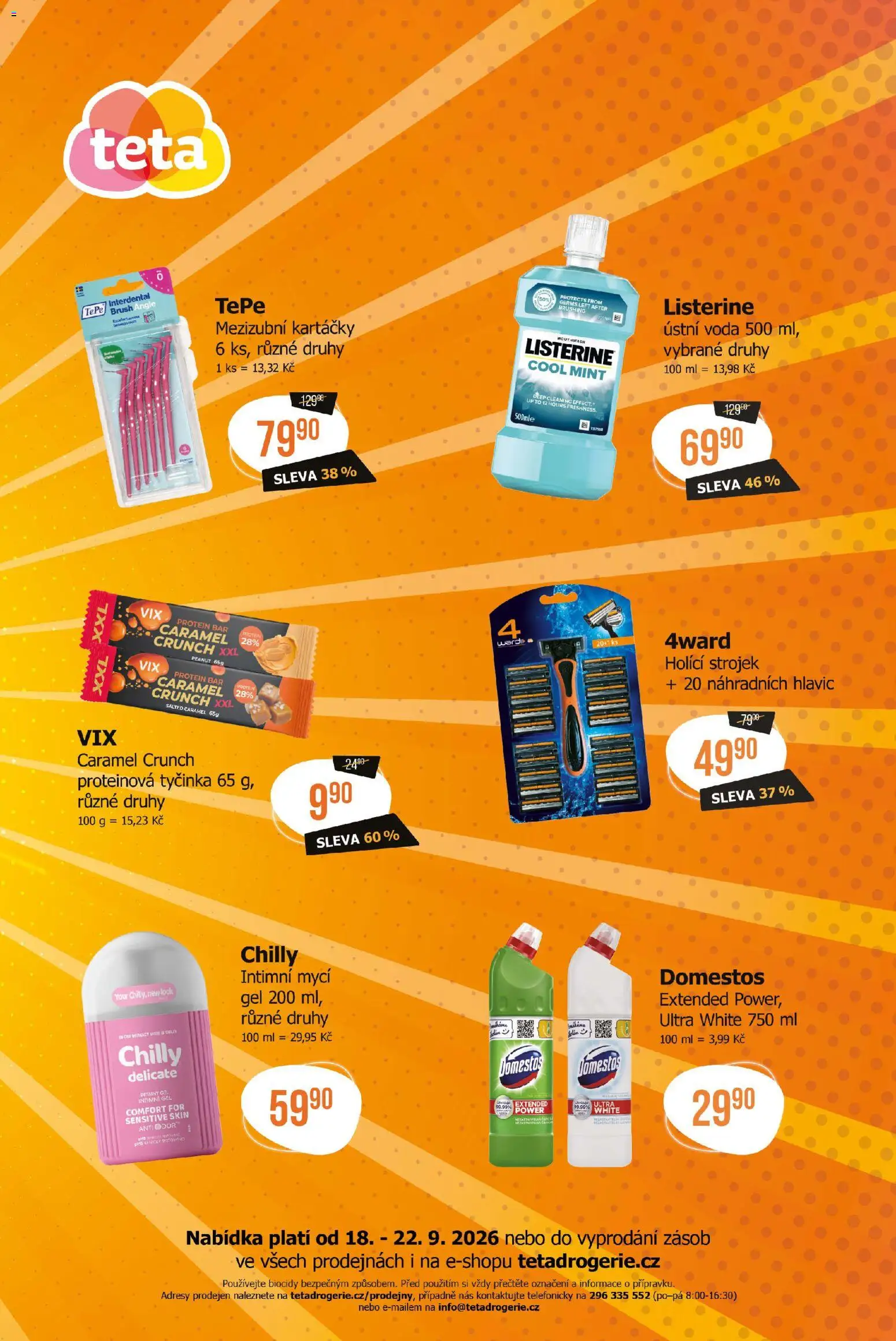 TETA Drogerie leták - Cenový třesk od 18.09.2026 | Strana: 2 | Produkty: Voda, Proteinová tyčinka, Holicí strojek, Protein